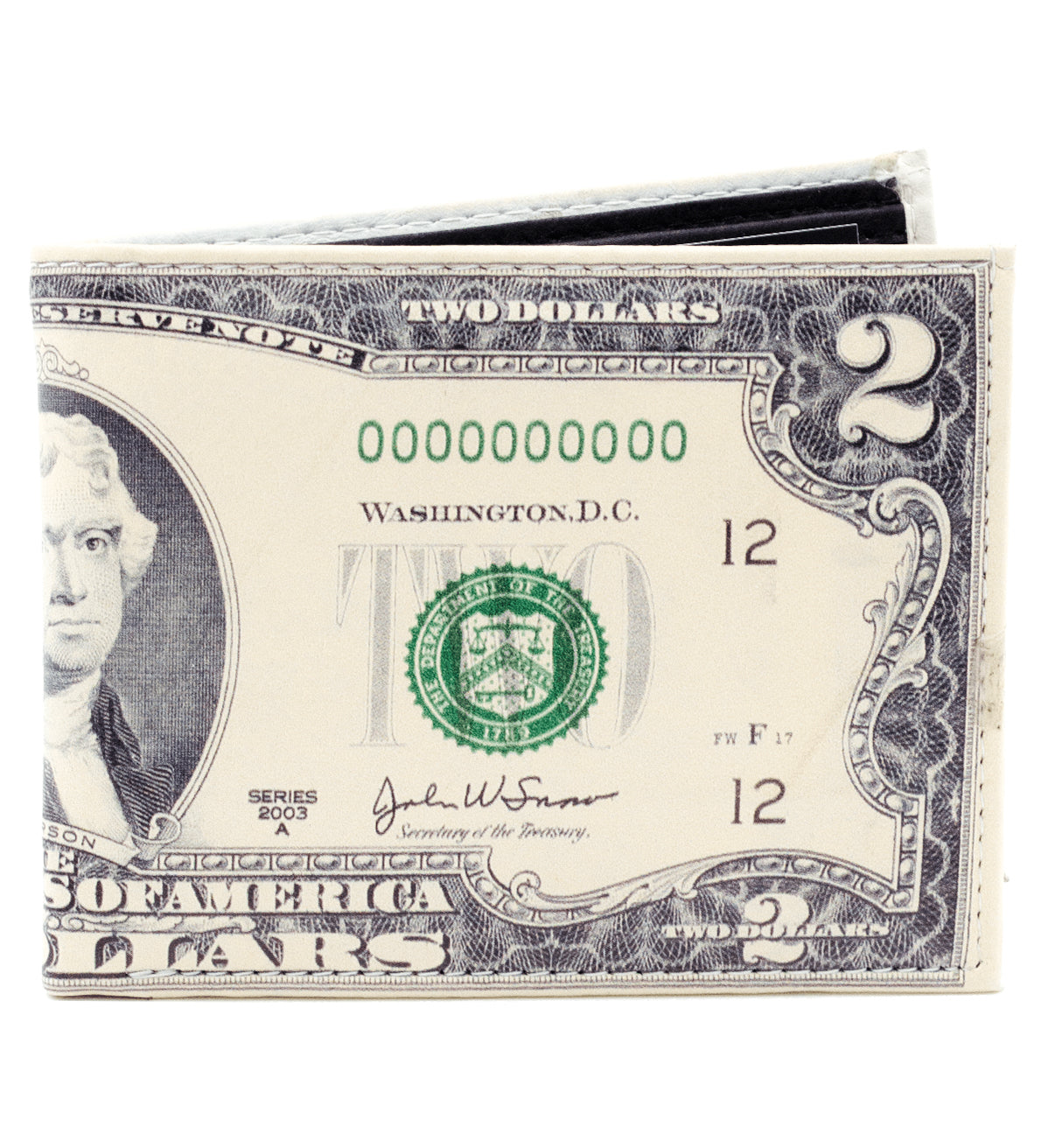 US 2 Dollar Leather Men's Bifold Wallet Double Flap Holder