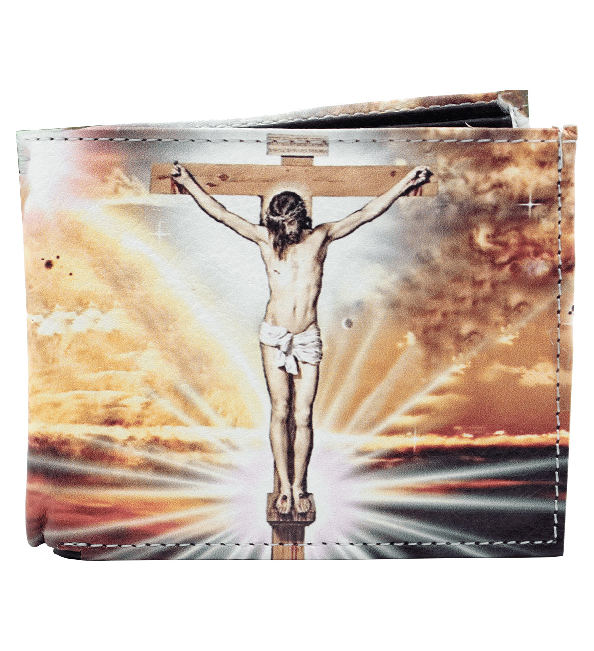 Jesus Christ Leather Men's Bifold Wallet Double Flap Holder