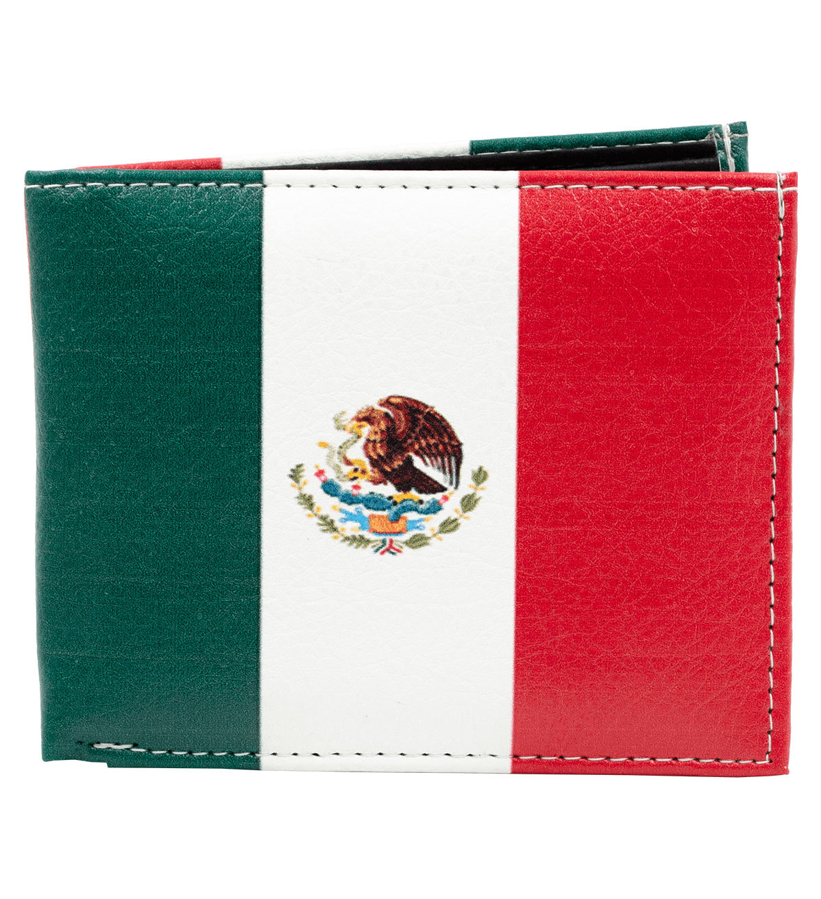 Mexican Flag Leather Men's Bifold Wallet Double Flap Holder
