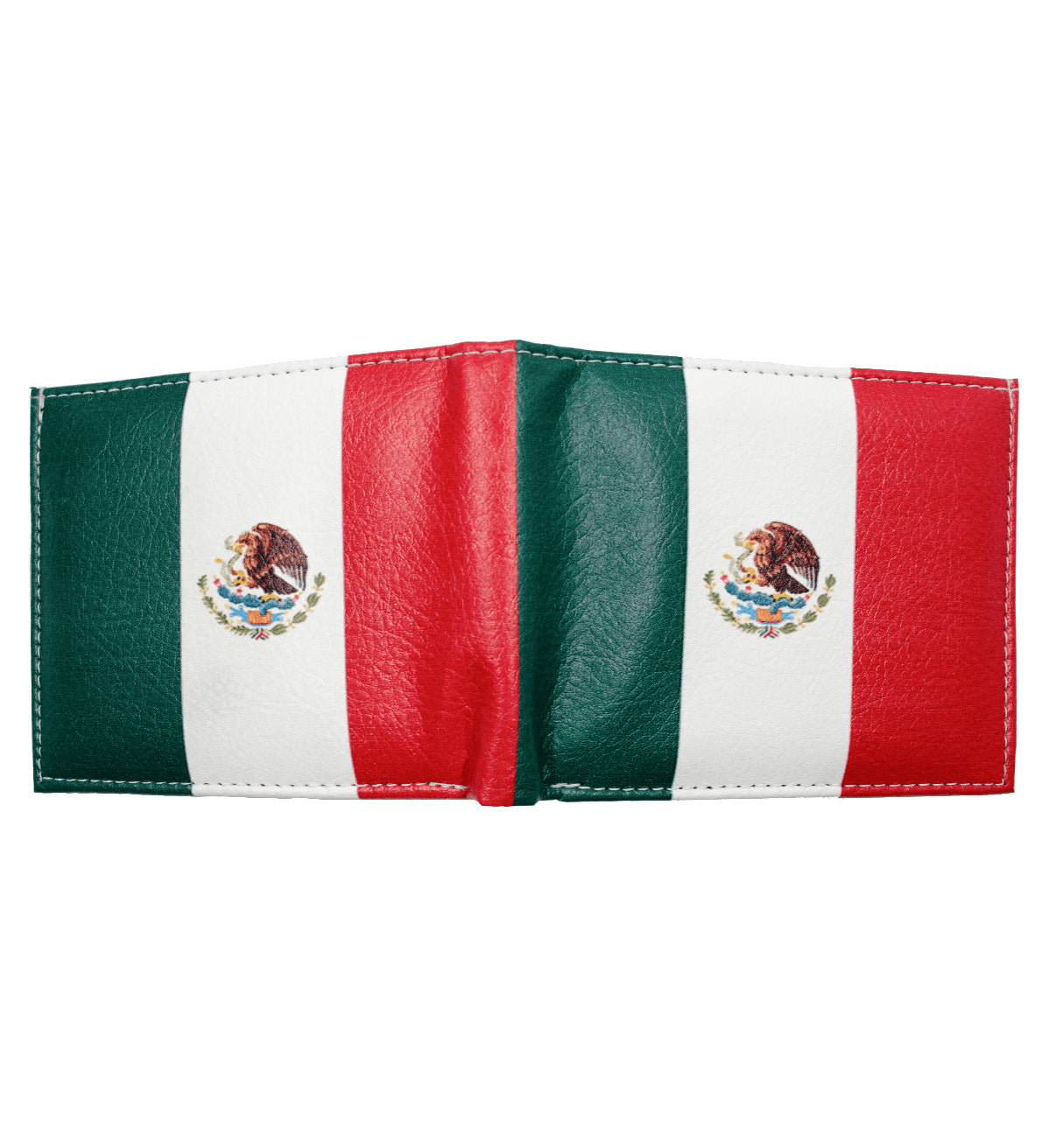 Mexican Flag Leather Men's Bifold Wallet Double Flap Holder