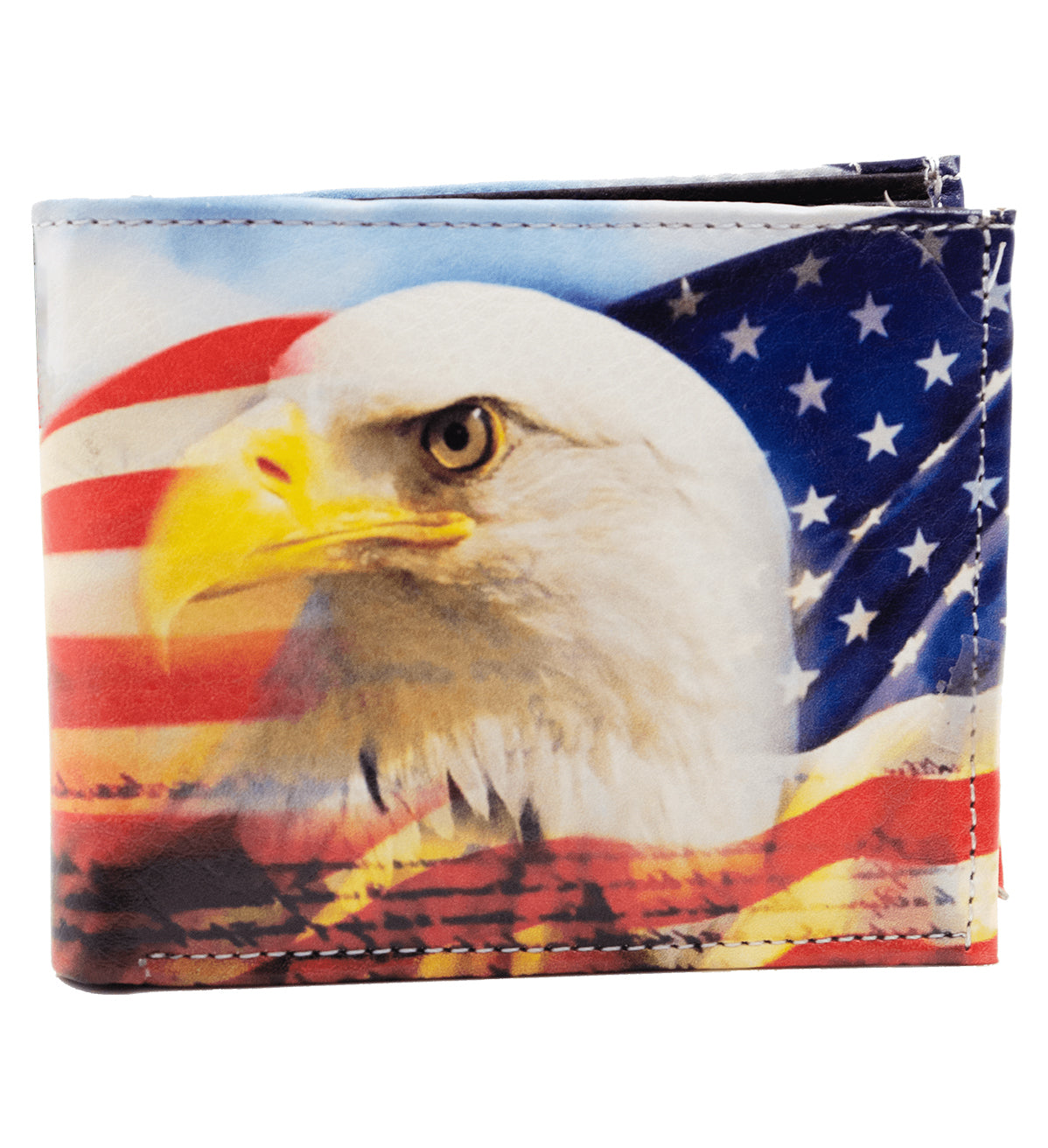 US Eagle Flag Leather Men's Bifold Wallet Double Flap Holder