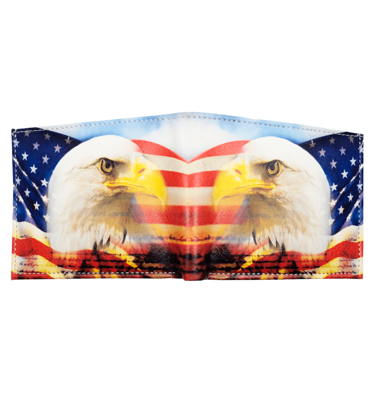 US Eagle Flag Leather Men's Bifold Wallet Double Flap Holder