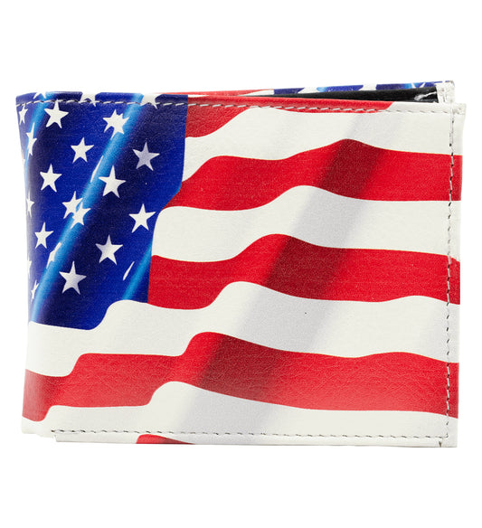 American Flag Leather Men's Bifold Wallet Double Flap Holder