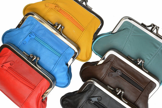 Genuine Leather Women's Change Purse Clasps Open Coin Card Holder (Many Colors)