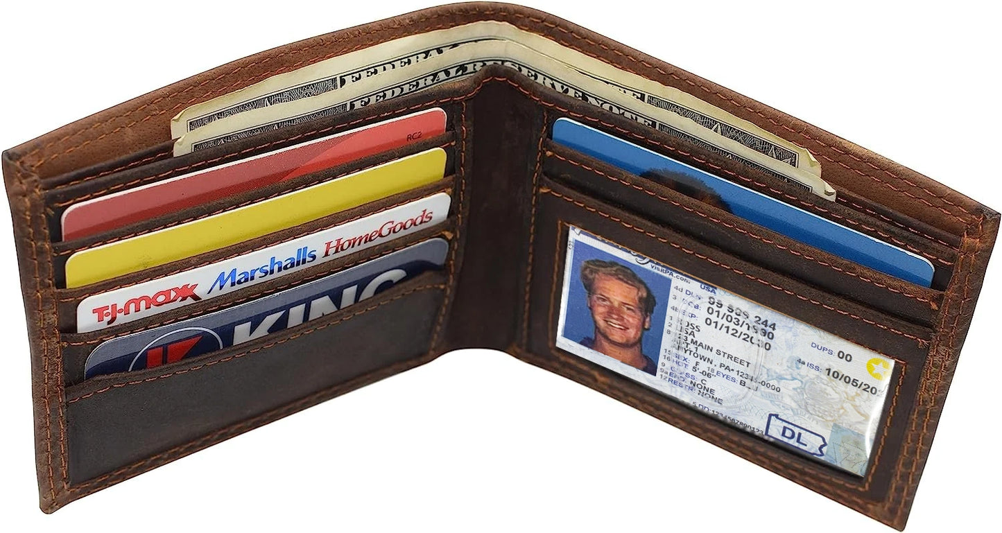 Vintage Leather Men's Bifold Wallet Credit Card Holder Airtag Case