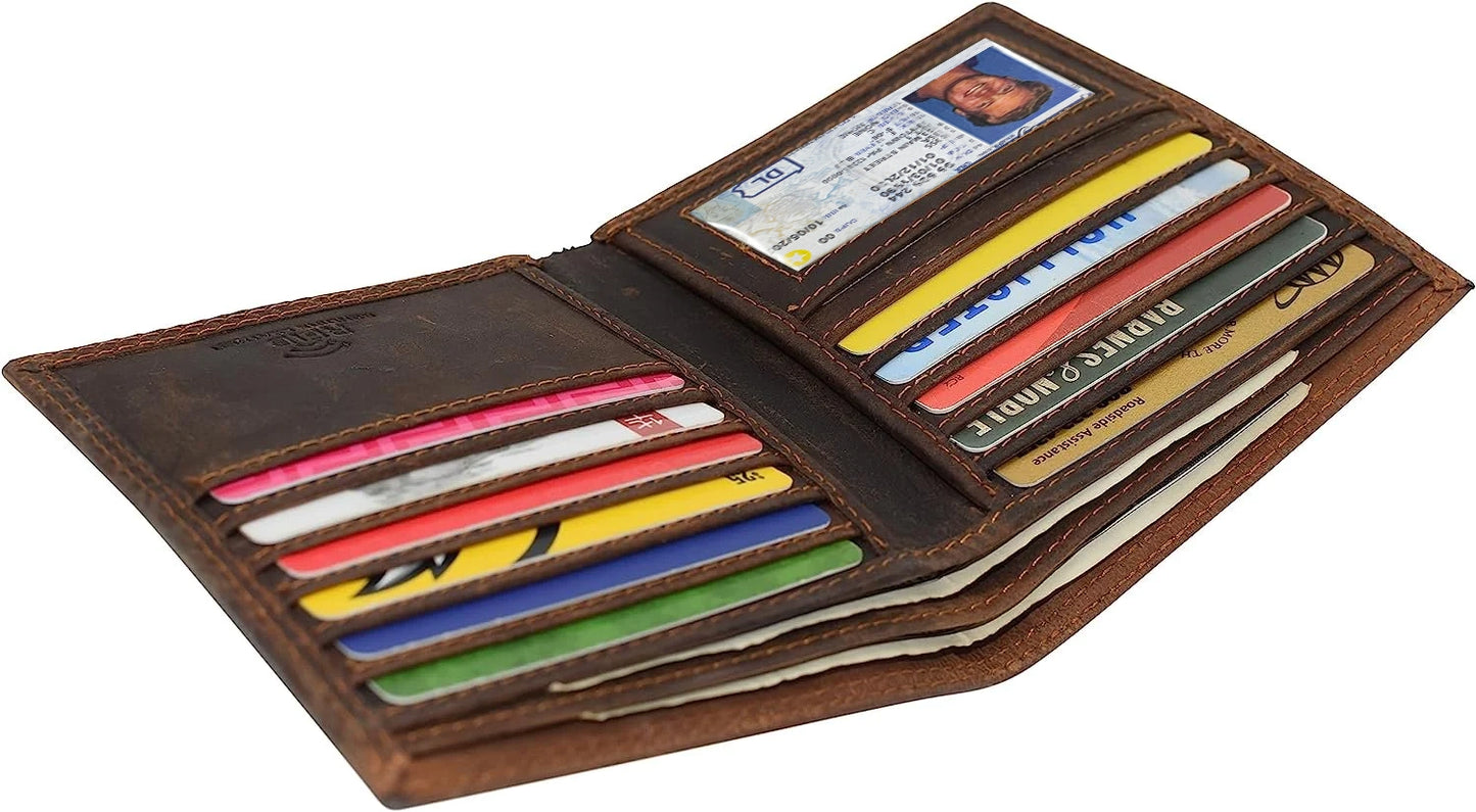 Vintage Leather Men's Bifold Hipster Wallet Credit Card Holder Airtag Case