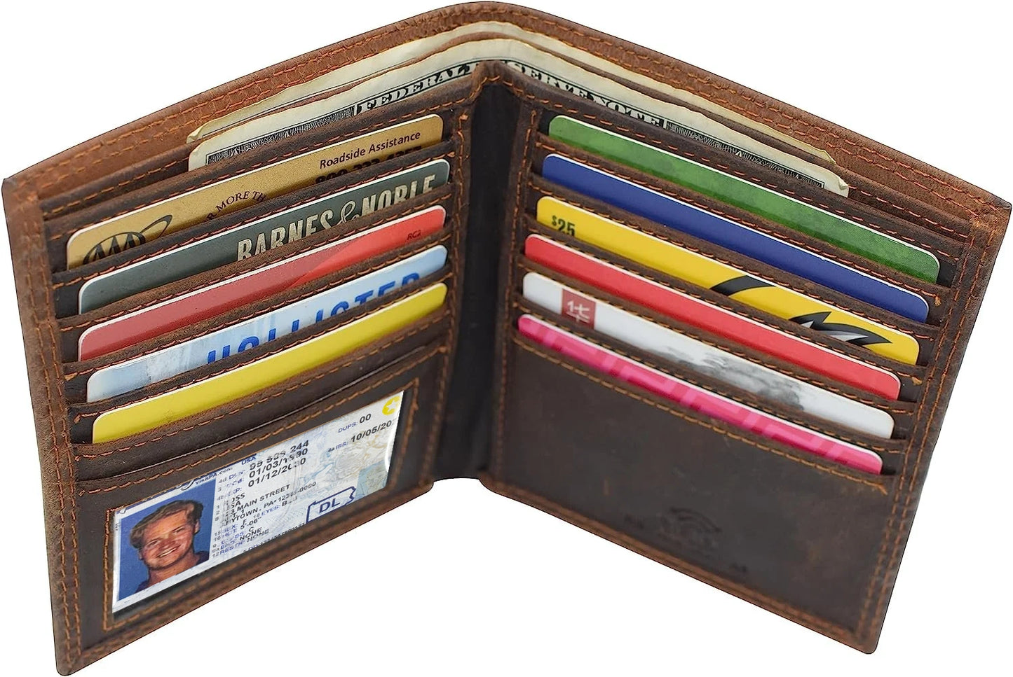 Vintage Leather Men's Bifold Hipster Wallet Credit Card Holder Airtag Case