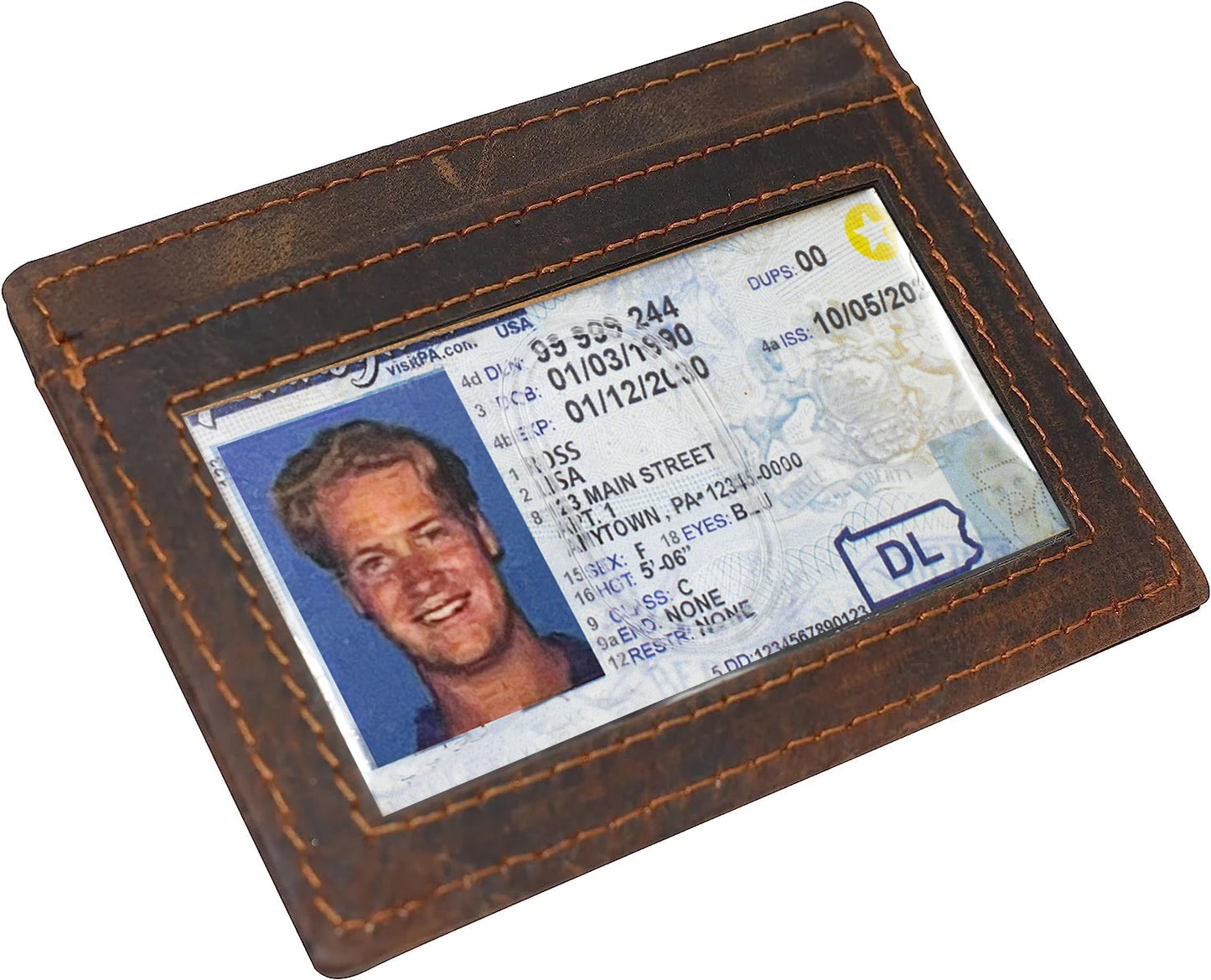 Hunter Brown Leather Men's Slim Minimalist Card Holder Wallet AirTag Case
