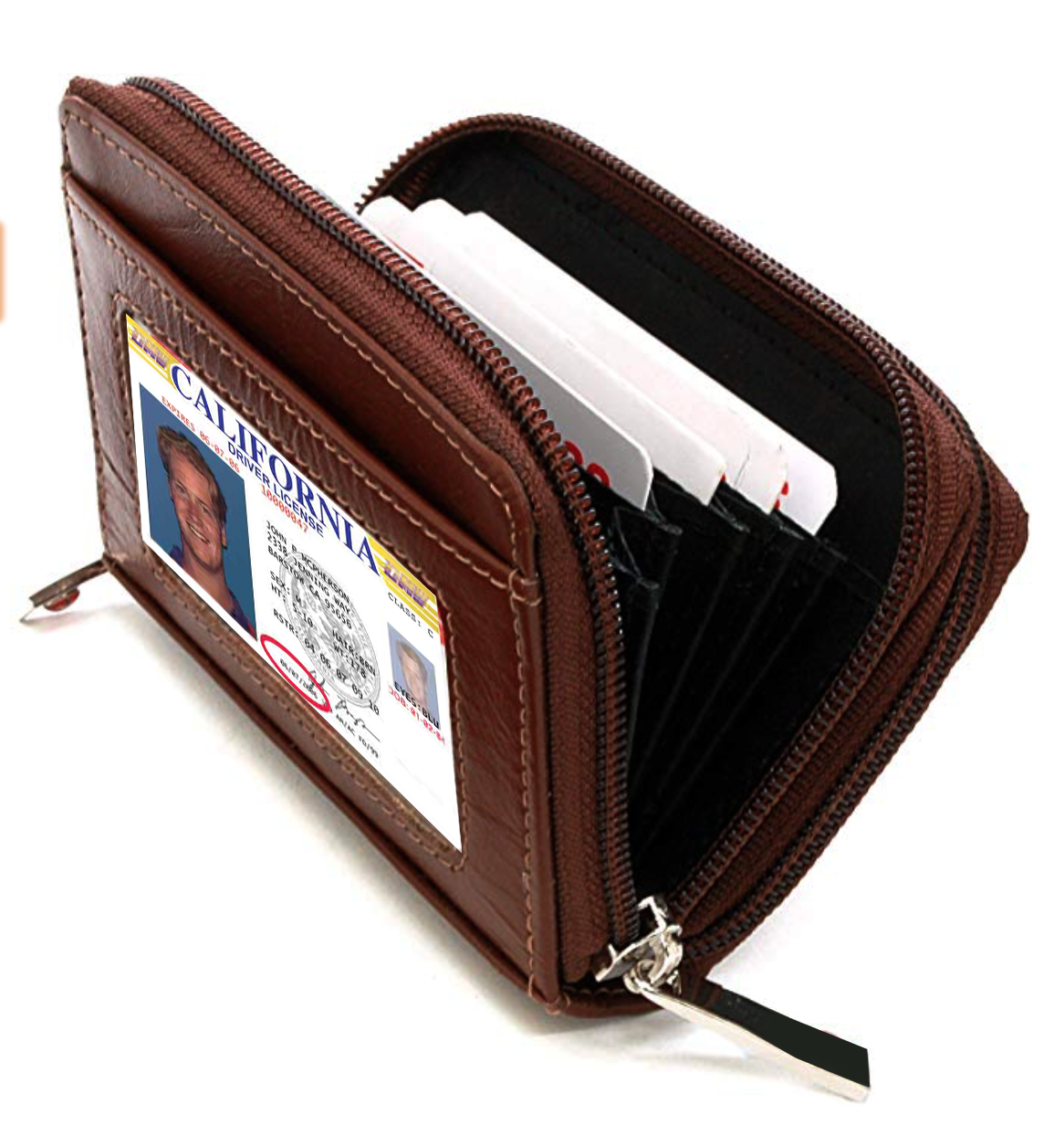 RFID Genuine Leather Credit Card Holder Womne's Accordion Wallet Zip around