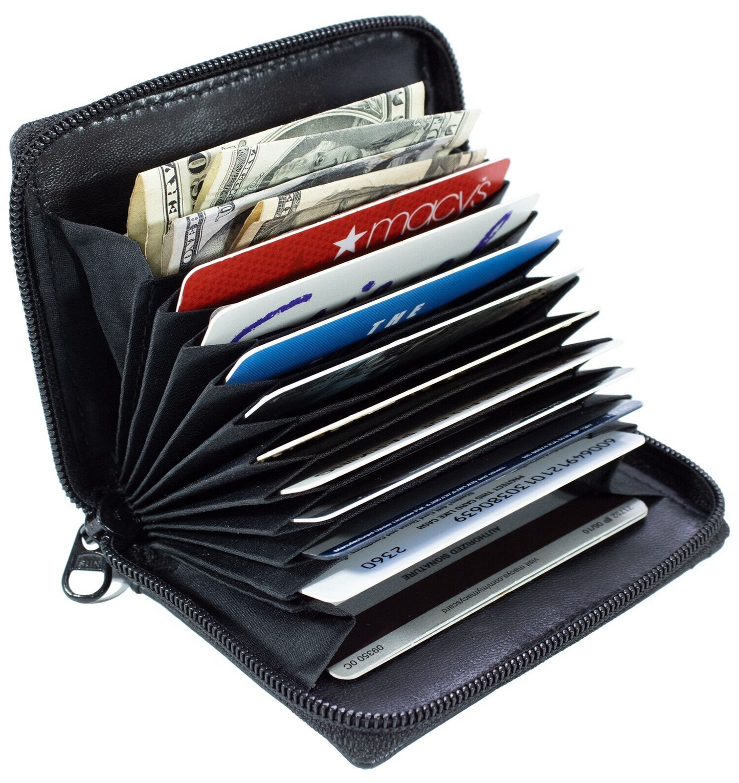 RFID Genuine Leather Credit Card Holder Womne's Accordion Wallet Zip around