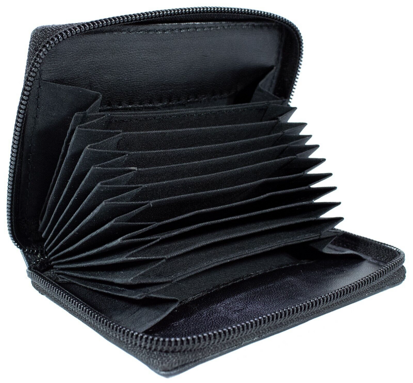 RFID Genuine Leather Credit Card Holder Womne's Accordion Wallet Zip around