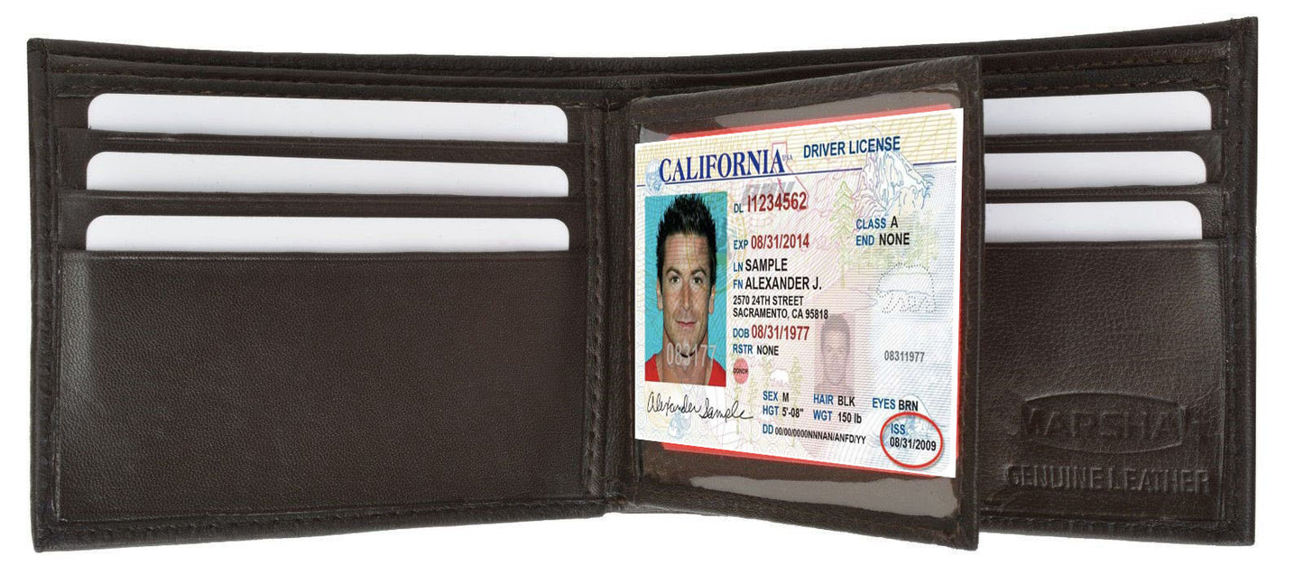 RFID Blocking Genuine Leather Men's Bifold Wallet Center Flap Credit Card ID  Holder