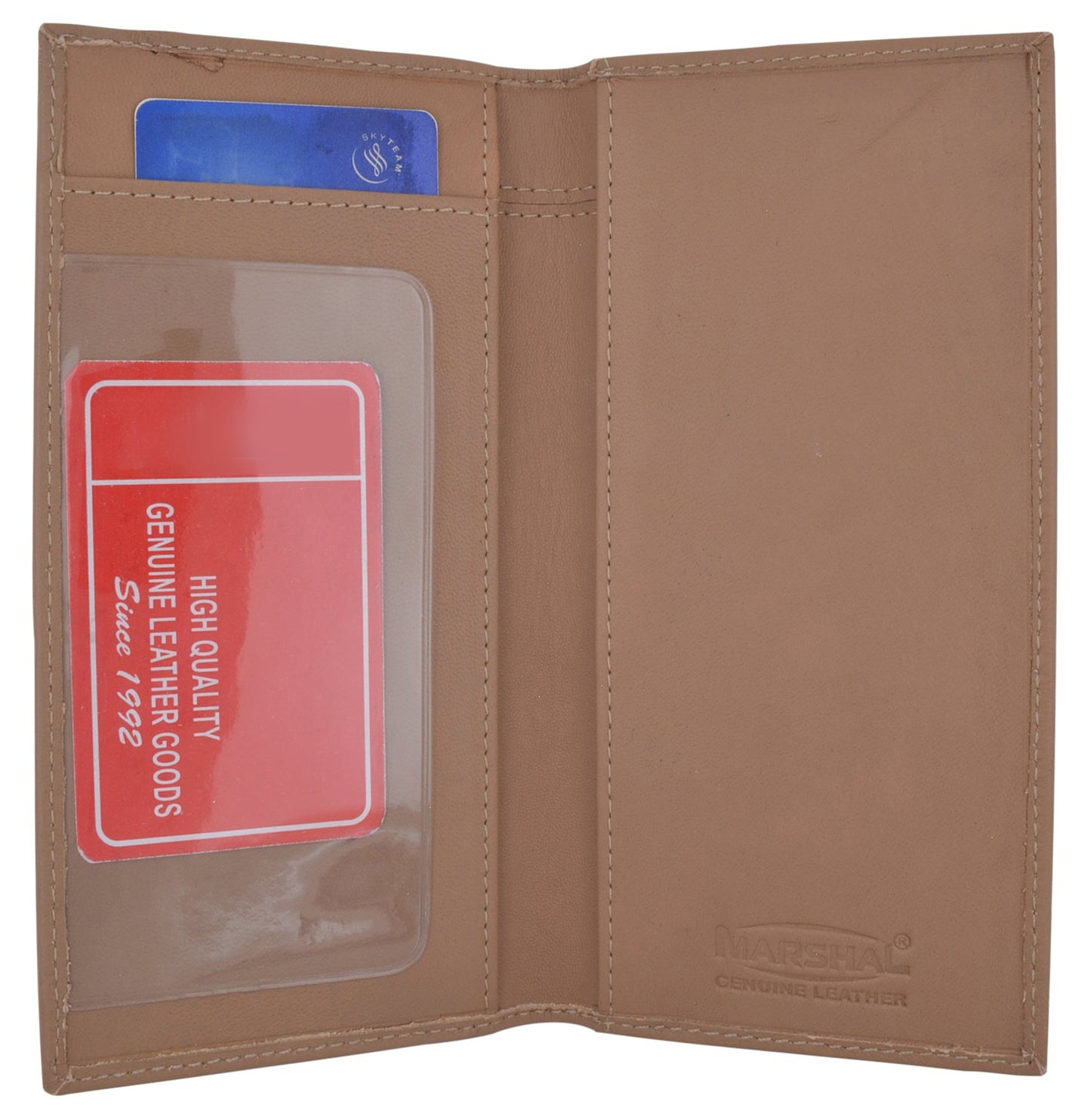 Genuine Leather Standard Plain Checkbook Cover Long Wallet Men Women