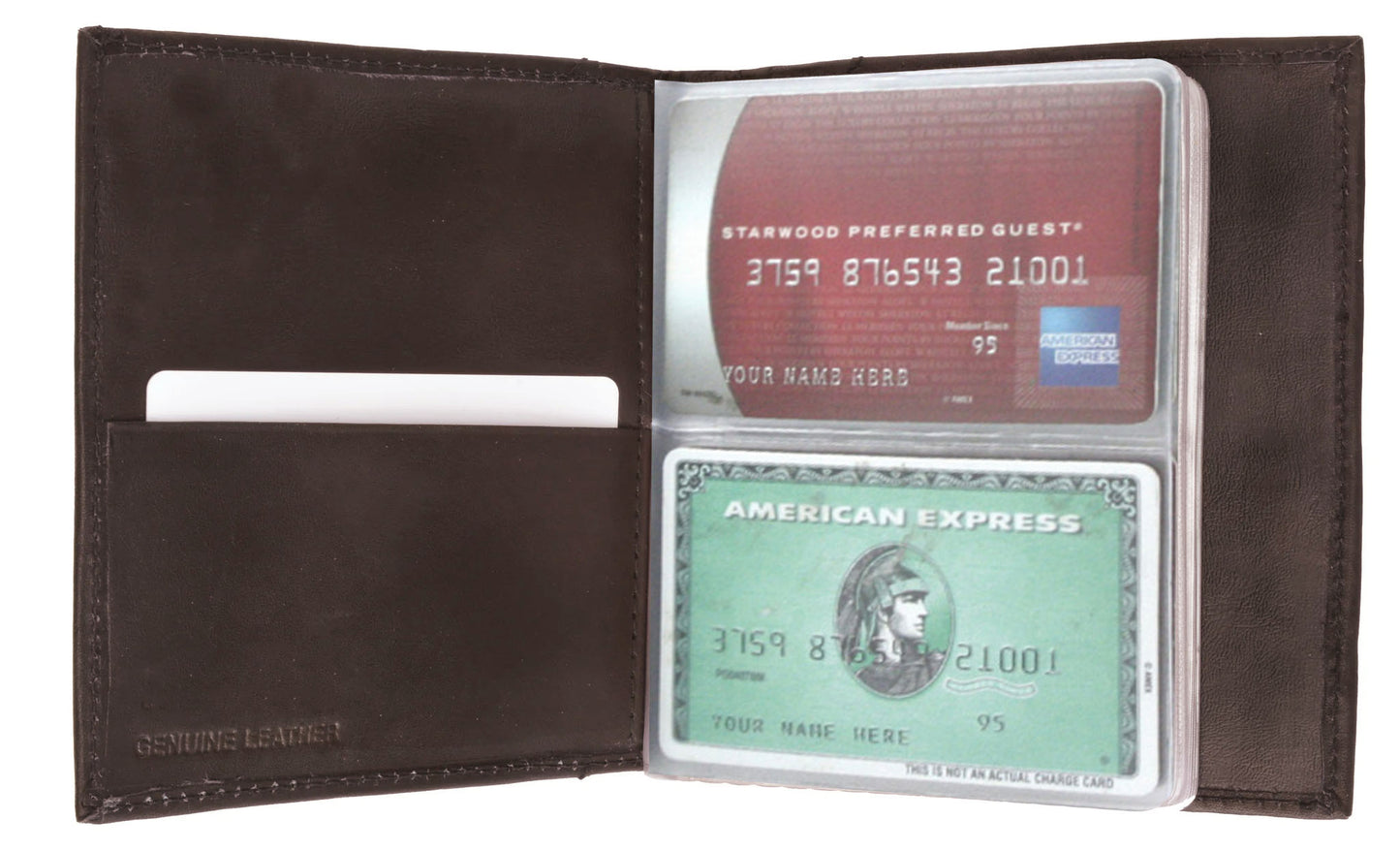 RFID Blocking Mens Genuine Leather Bifold Business Card Organizer 48 Slots Plastic Insert ID Holder