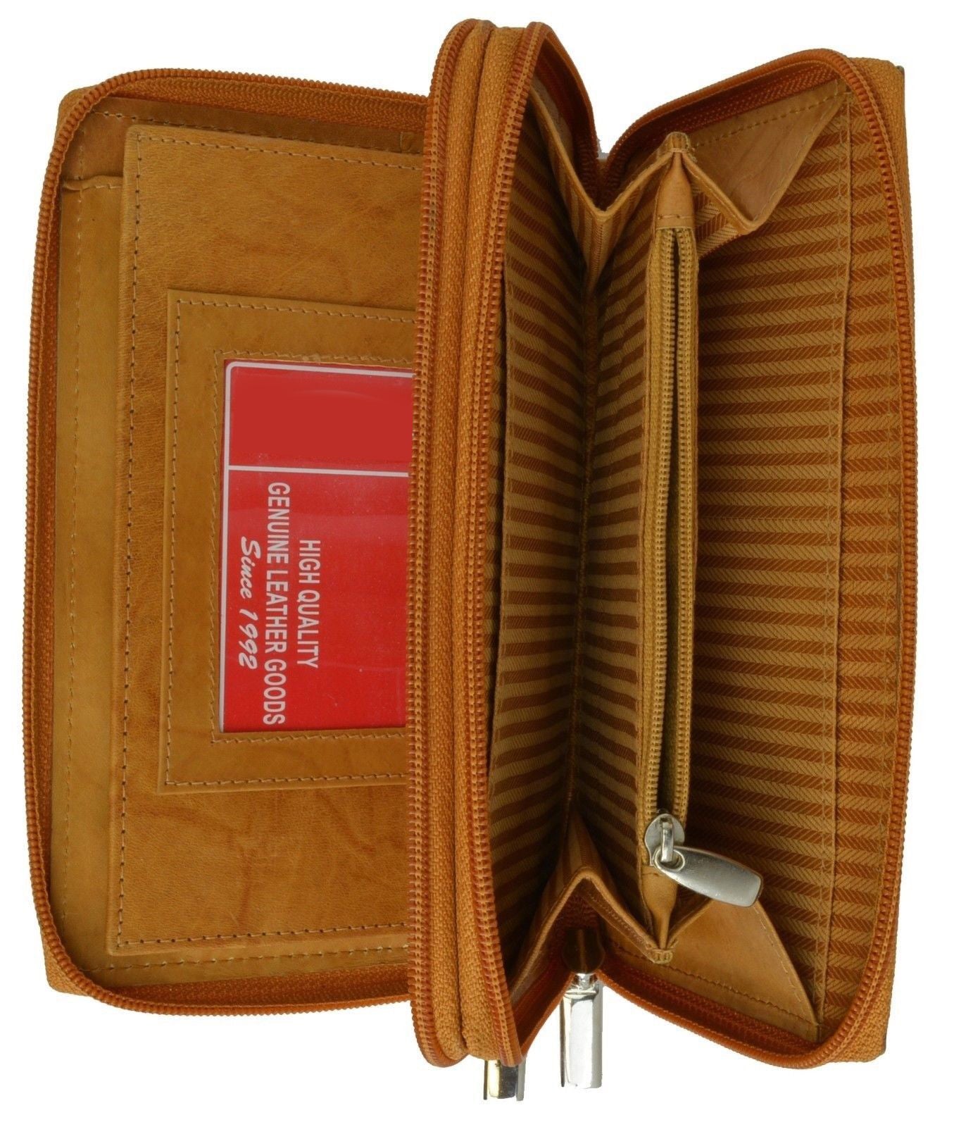 RFID Blocking Premium Leather Checkbook Secretary Accordion Wallet 2 Zipper Clutch Credit Card Organizer Hunter Leather