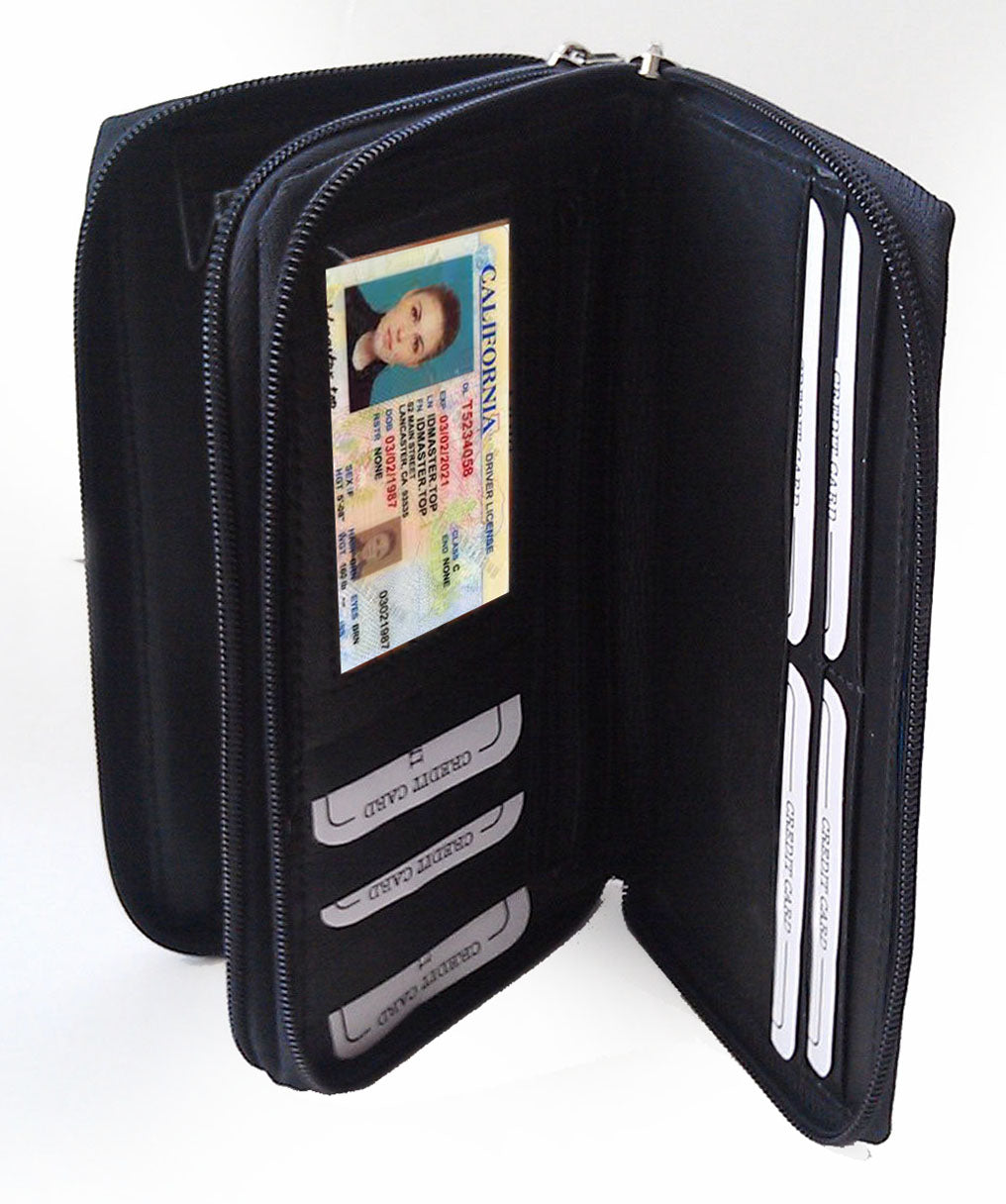 Genuine Leather Checkbook Secretary Wallet 2 Zipper Clutch Credit Card Organizer