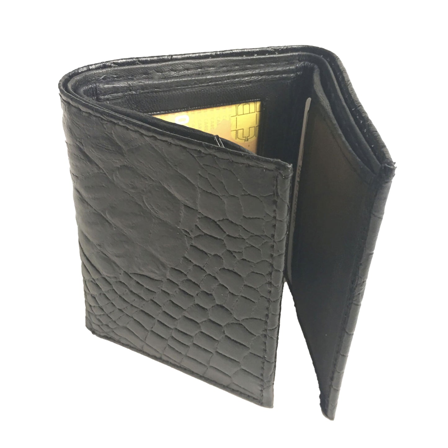 Genuine Leather Croc Print Mens Trifold Wallet ID Credit Card Holder Front Pocket