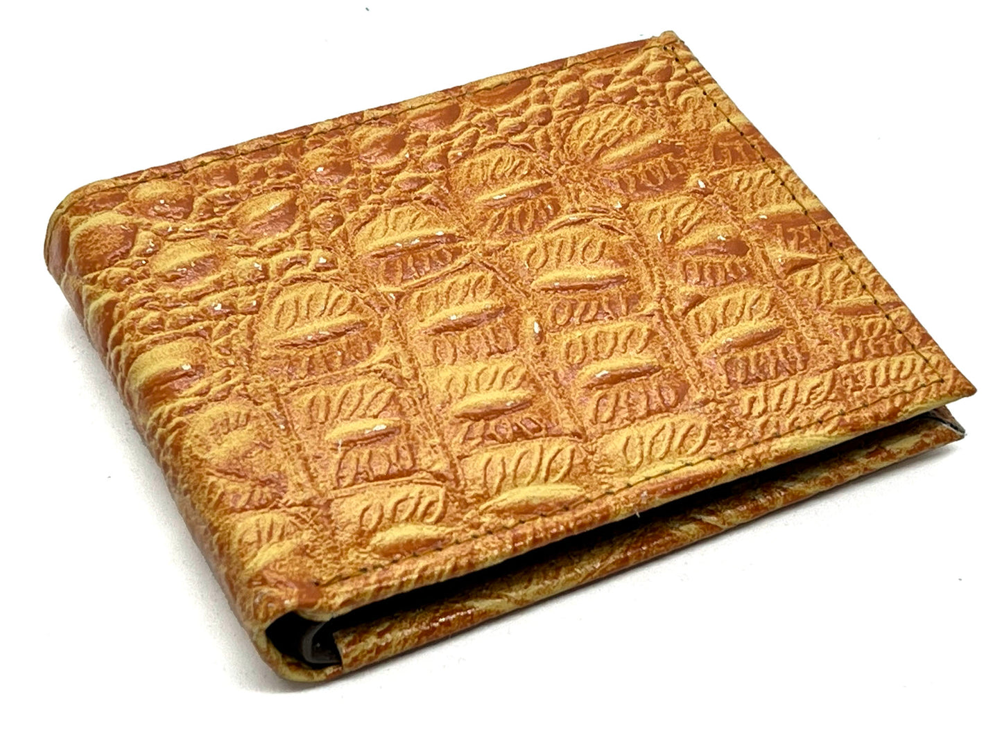 Genuine Leather Croc Print Men's Bifold Wallet Credit Card Holder