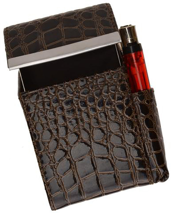 Genuine Leather Cigarette Pack Holder Flip-Top Pouch Smoke Carrying Hard Case