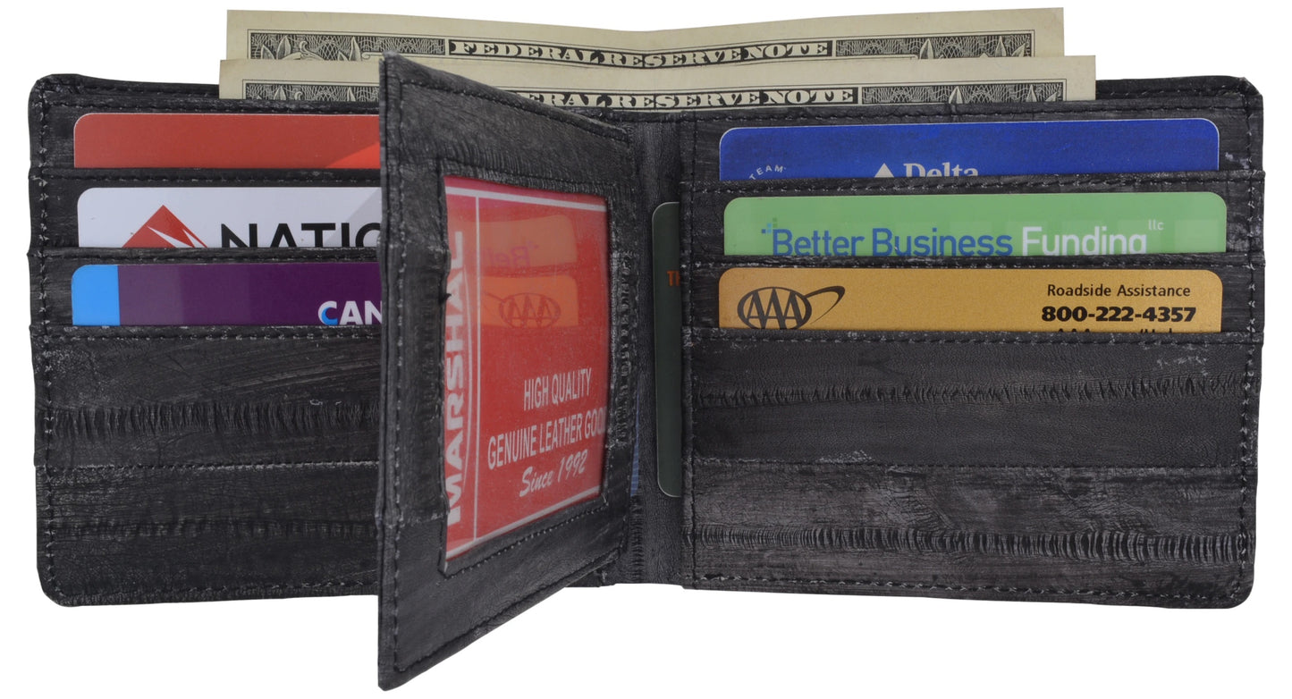 Genuine Eel Skin Leather Bifold Wallet Center Flap Credit Business Card  Holder