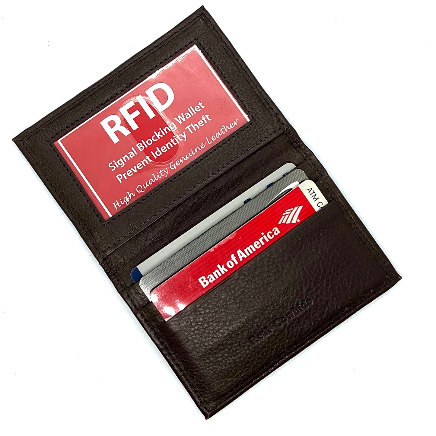 RFID Blocking Black Genuine Leather Men's Bifold Wallet Thin Credit Card ID Holder