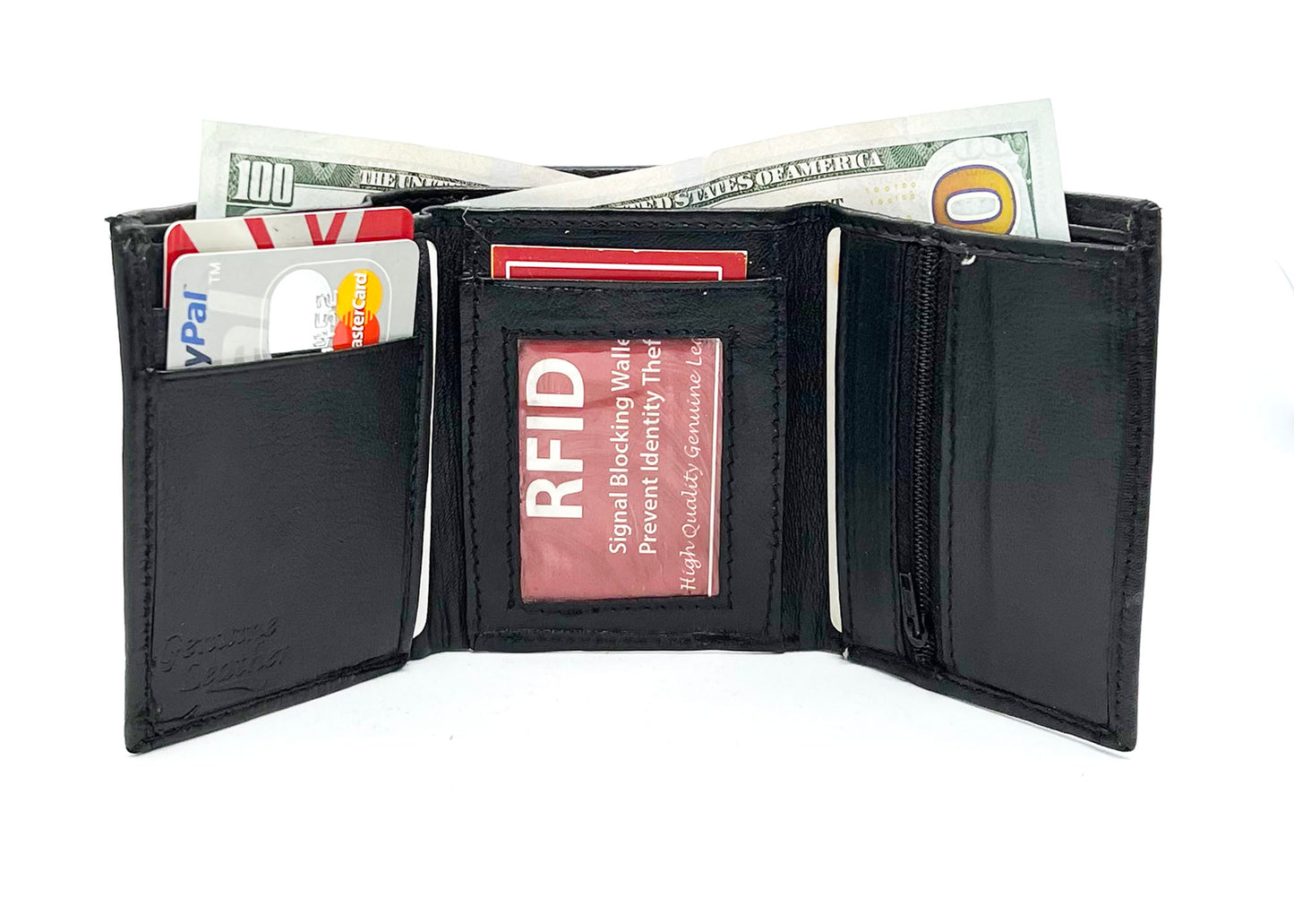 RFID Blocking Genuine Leather Men's Trifold Wallet Credit Card Holder Coin Purse Change Pocket