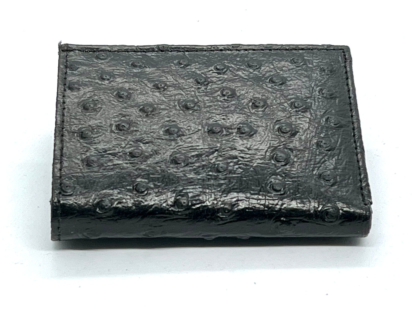 Genuine Leather Ostrich Print Men's Trifold Wallet Credit Card Holder ID Window