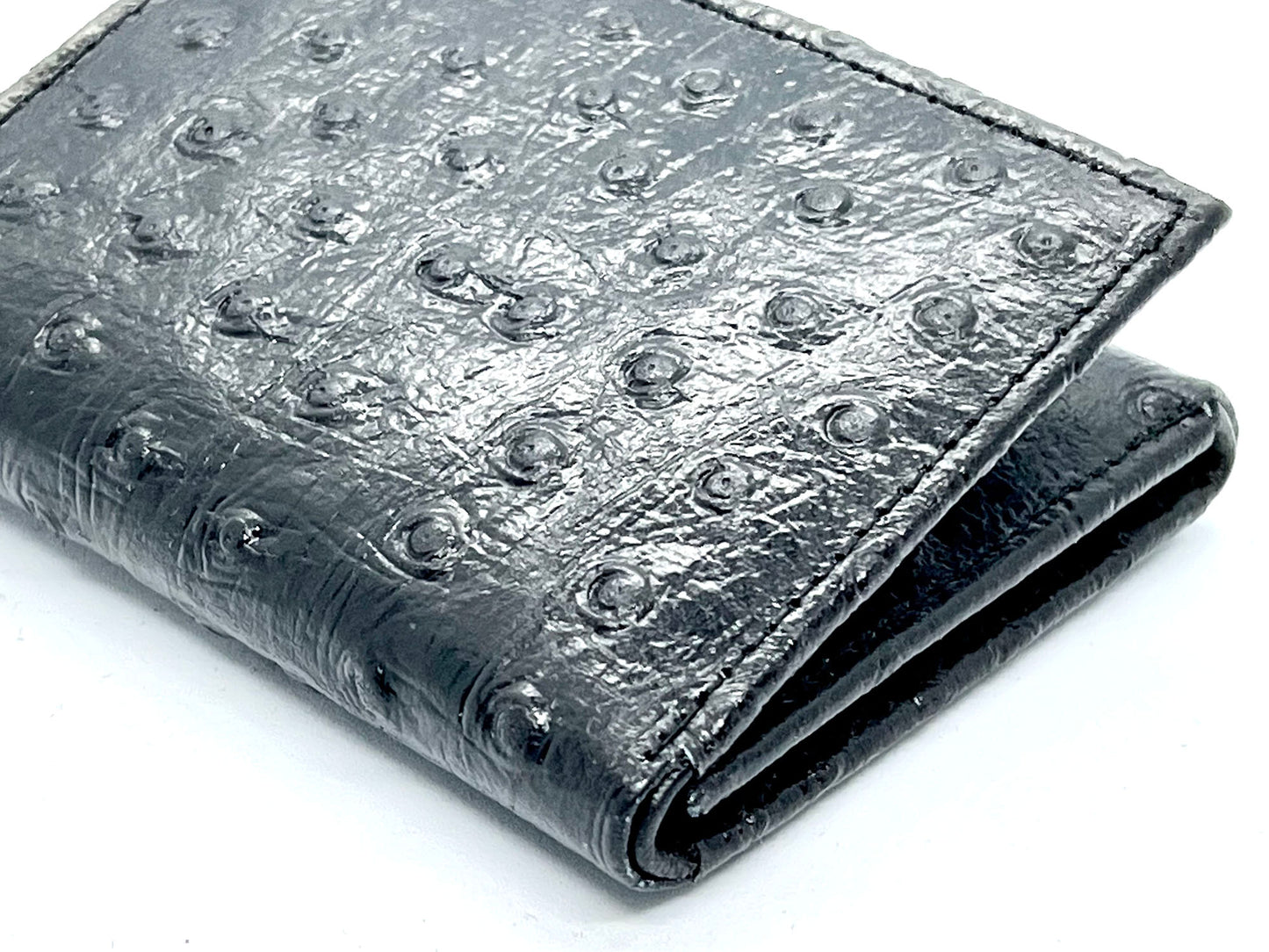 Genuine Leather Ostrich Print Men's Trifold Wallet Credit Card Holder ID Window