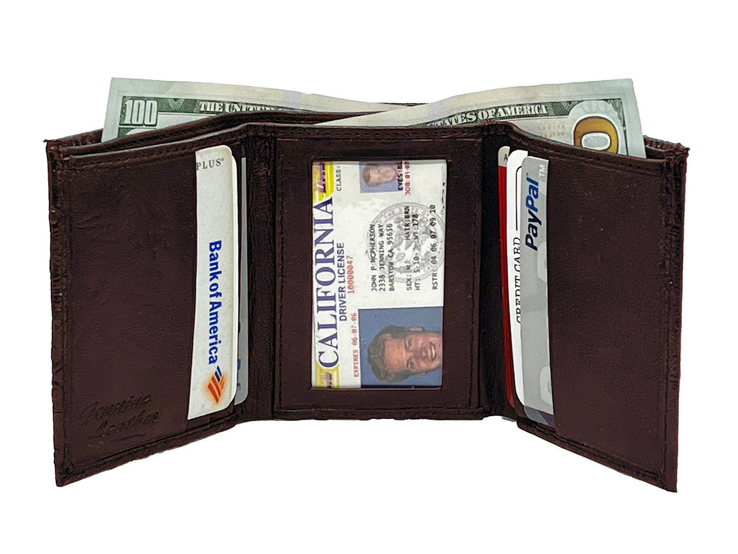 Genuine Leather Croc Print Mens Trifold Wallet ID Credit Card Holder Front Pocket