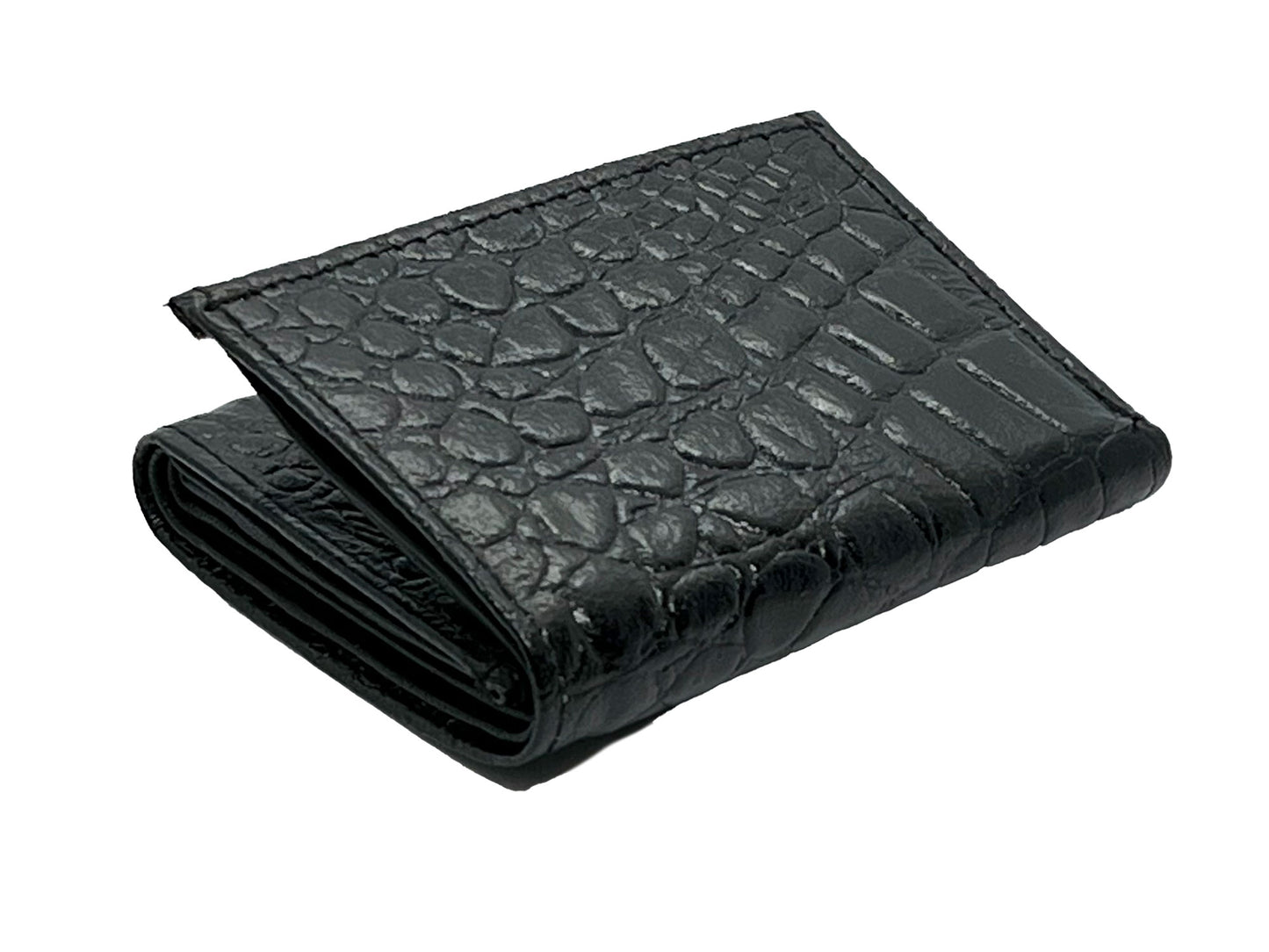 Genuine Leather Croc Print Mens Trifold Wallet ID Credit Card Holder Front Pocket