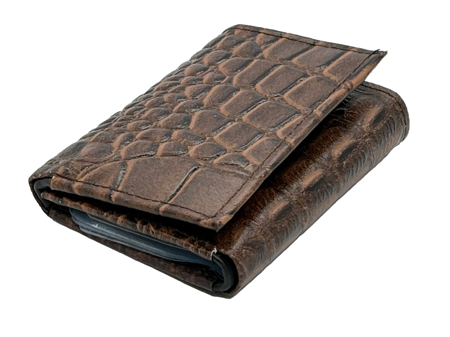 Genuine Leather Croc Print Mens Trifold Wallet ID Credit Card Holder Front Pocket