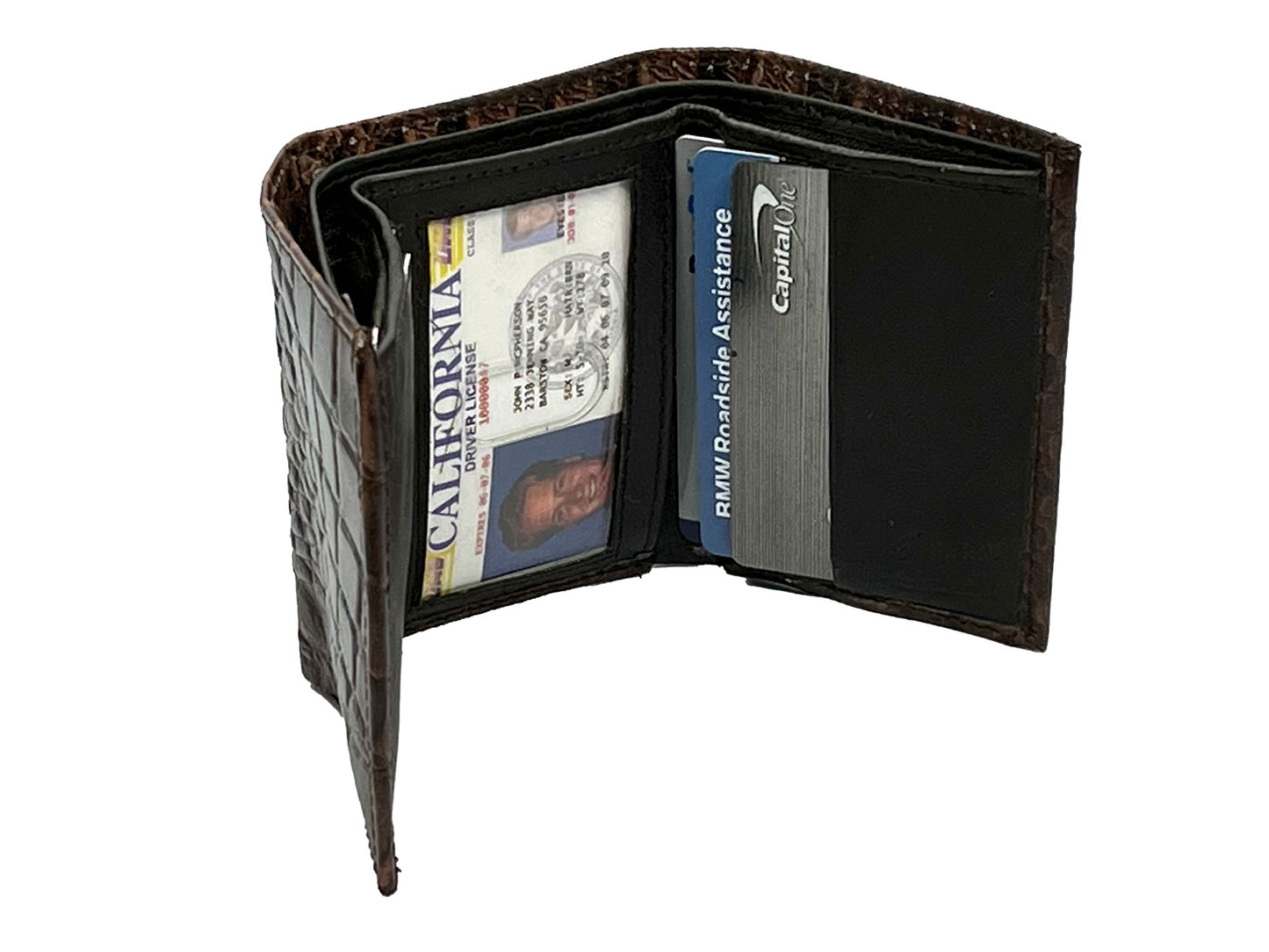 Genuine Leather Ostrich Print Men's Trifold Wallet Credit Card Holder ID Window