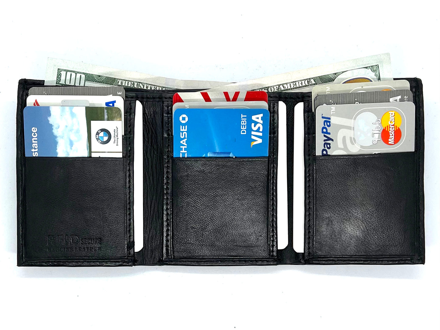 RFID Blocking Genuine Leather Men's Trifold Wallet Credit Card Holder ID Window