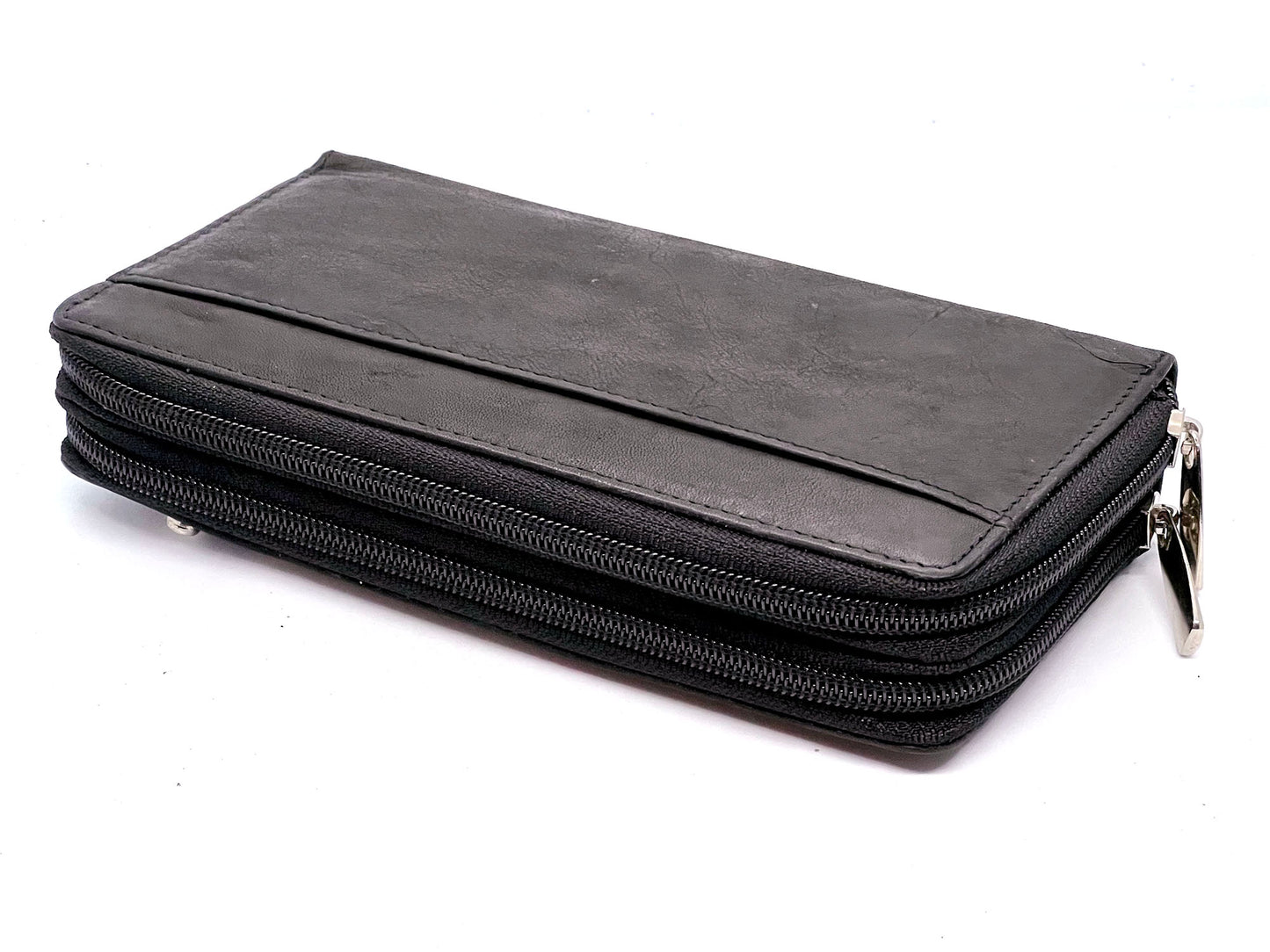 Black Genuine Leather Credit Card Checkbook Organizer Women's Clutch Wallet Zip