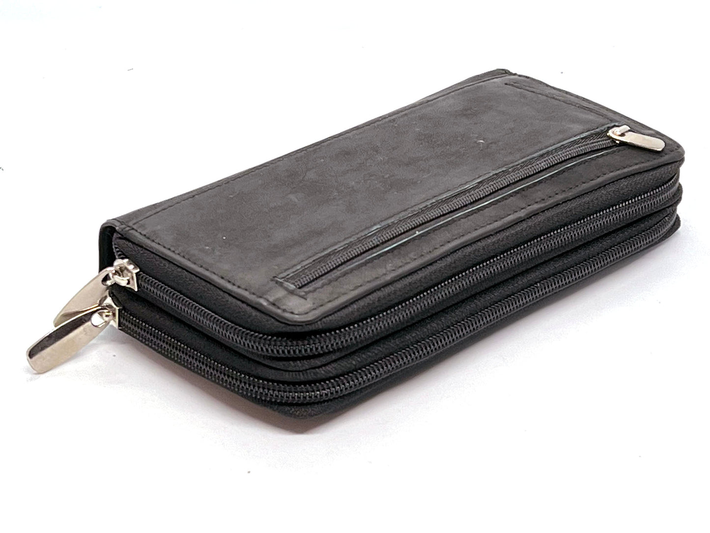 Black Genuine Leather Credit Card Checkbook Organizer Women's Clutch Wallet Zip
