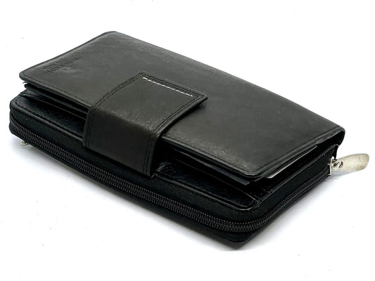 Black Leather Women's Clutch Wallet Checkbook Cover Card Secretary Organizer Premium Quality