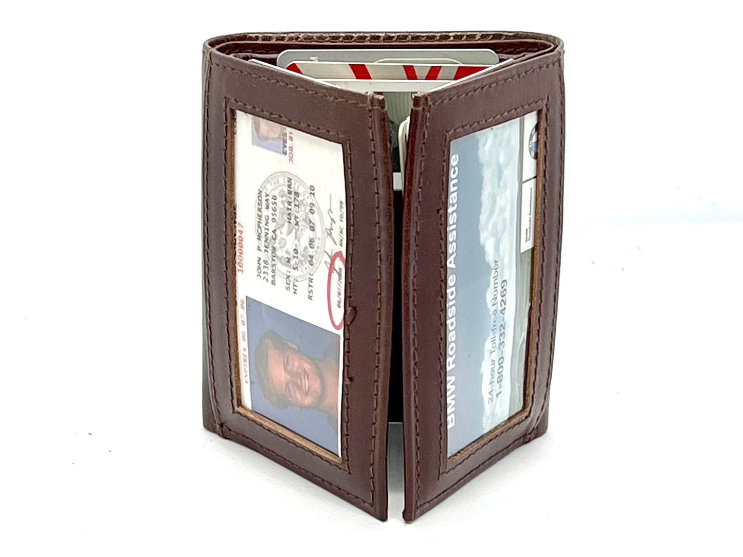 Brown Genuine Leather Men's Trifold Wallet Credit Card Holder Premium Quality