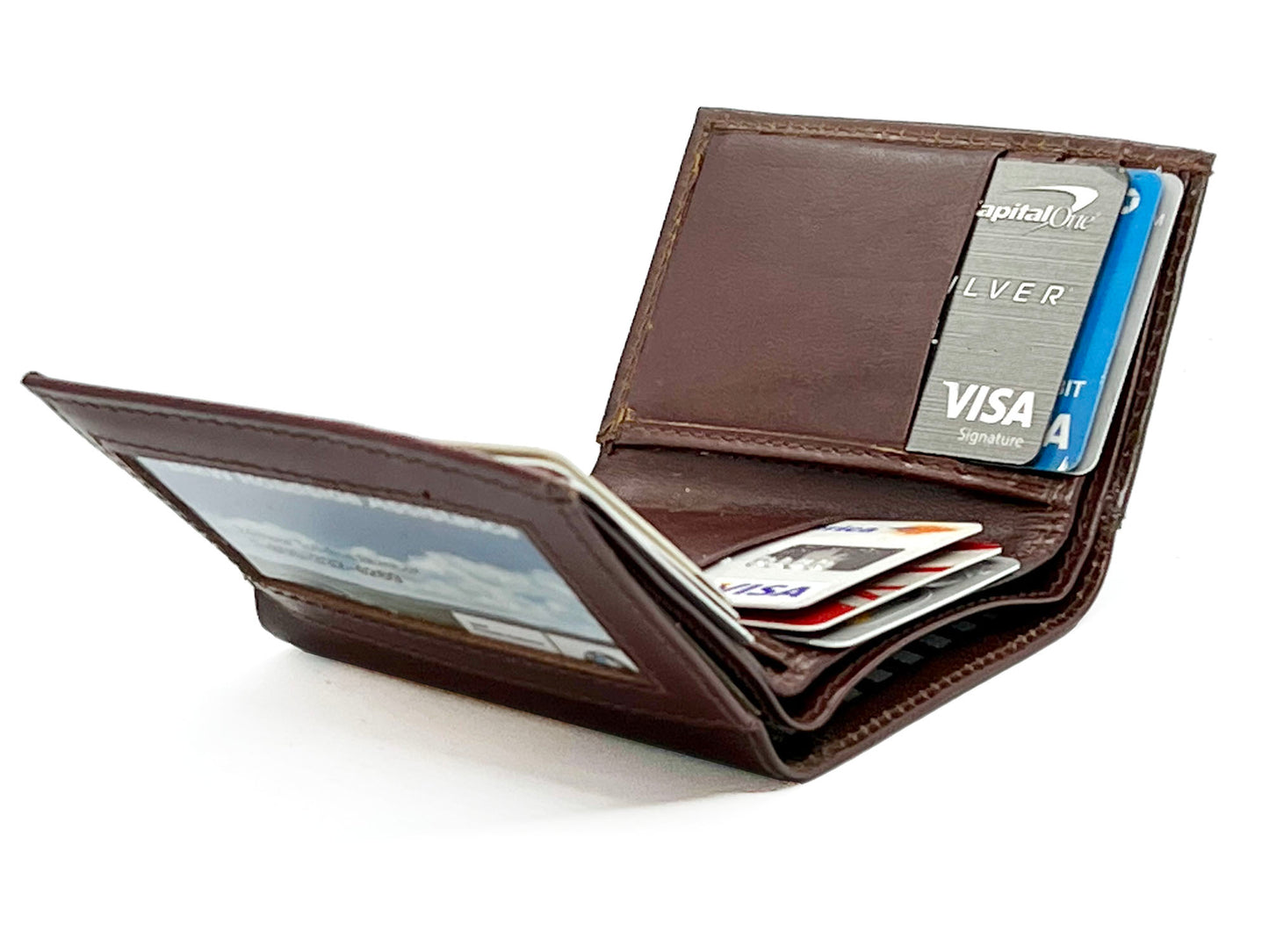 Brown Genuine Leather Men's Trifold Wallet Credit Card Holder Premium Quality