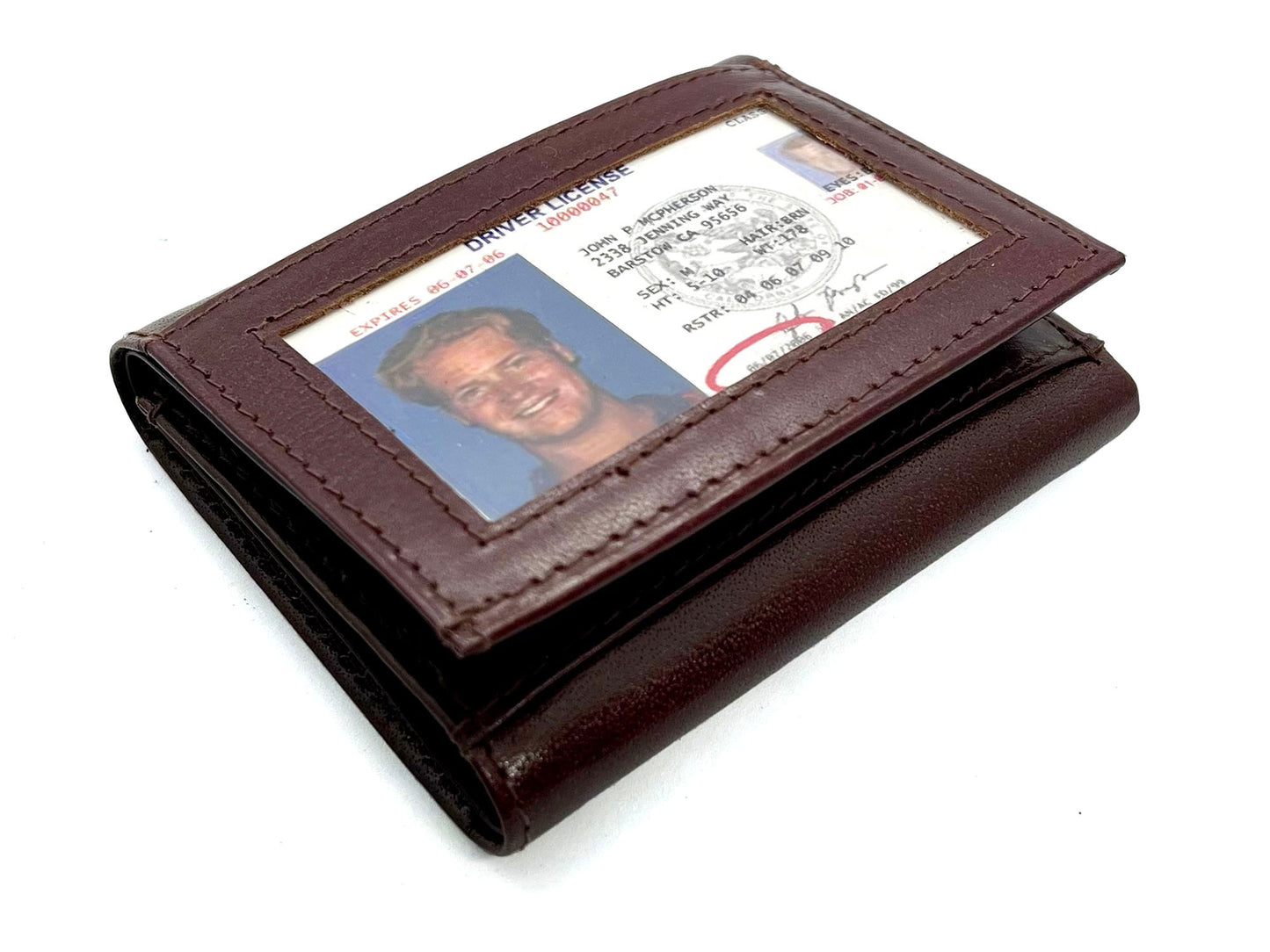 Brown Genuine Leather Men's Trifold Wallet Credit Card Holder Premium Quality