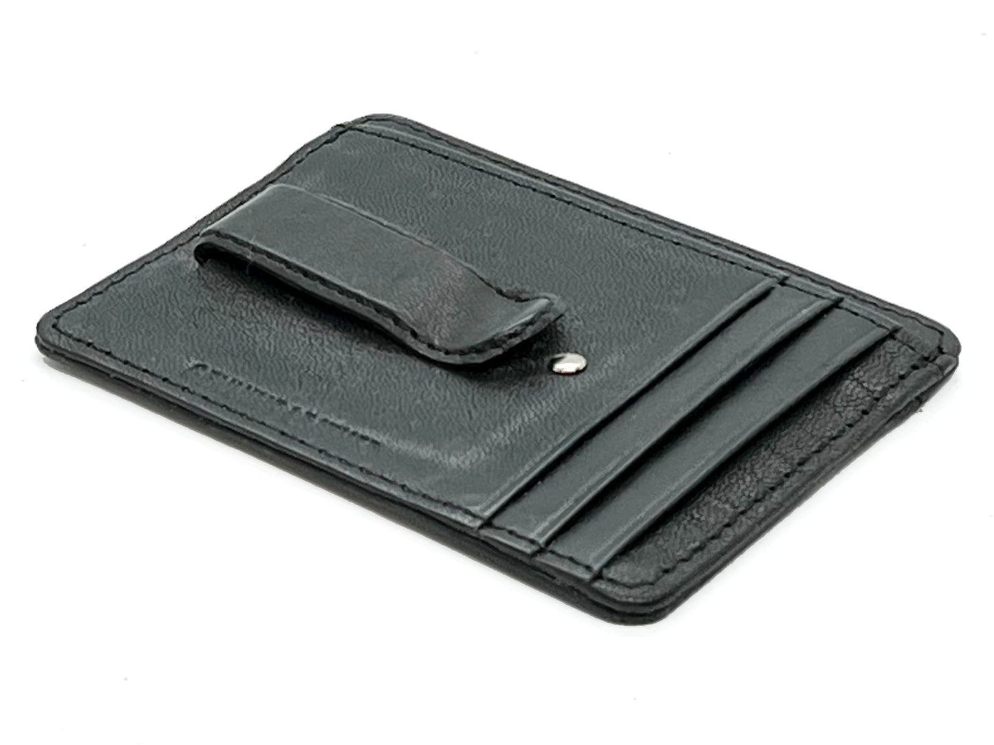 RFID Blocking Black Genuine Leather Men's Money Clip Credit Card ID Wallet