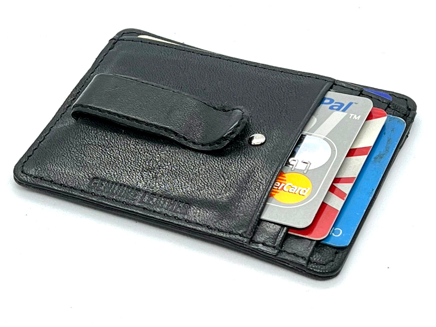 RFID Blocking Black Genuine Leather Men's Money Clip Credit Card ID Wallet