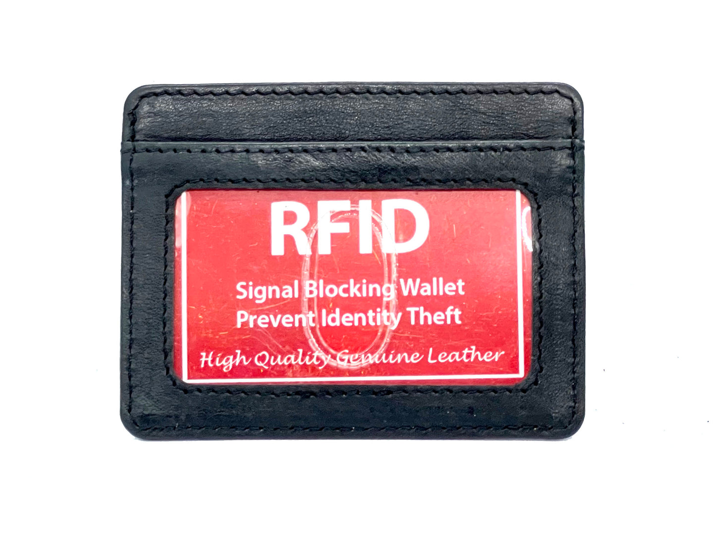 RFID Blocking Black Genuine Leather Men's Money Clip Credit Card ID Wallet