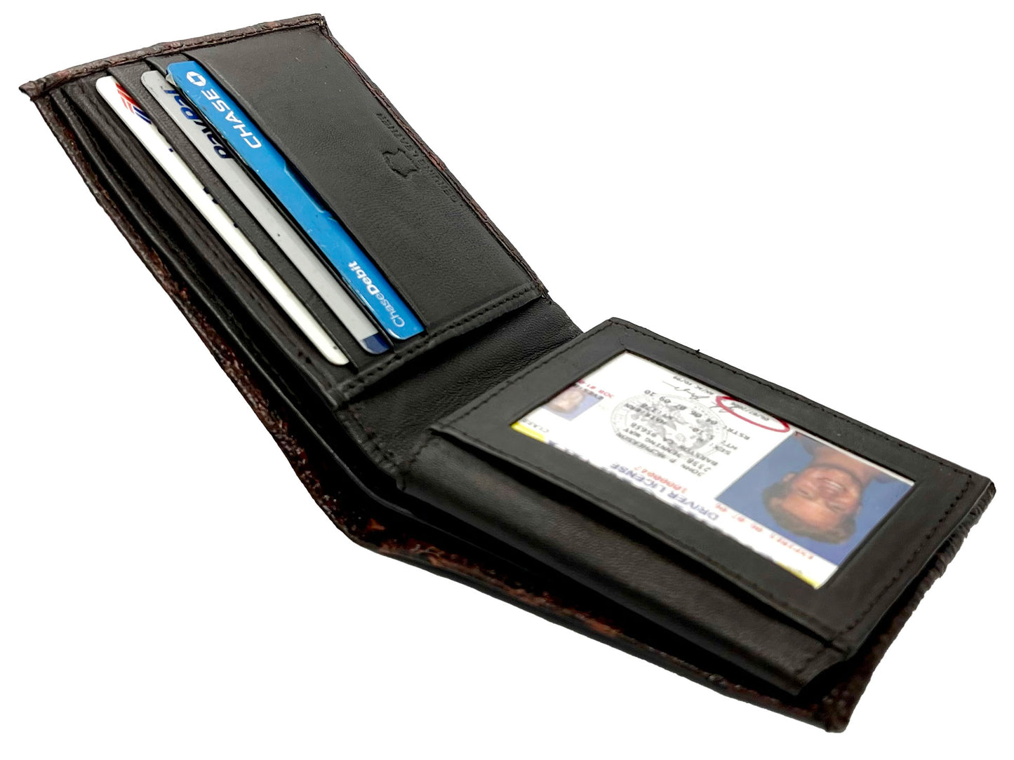 RFID Blocking Genuine Leather Ostrich Print Men's Bifold Wallet Credit Card Holder