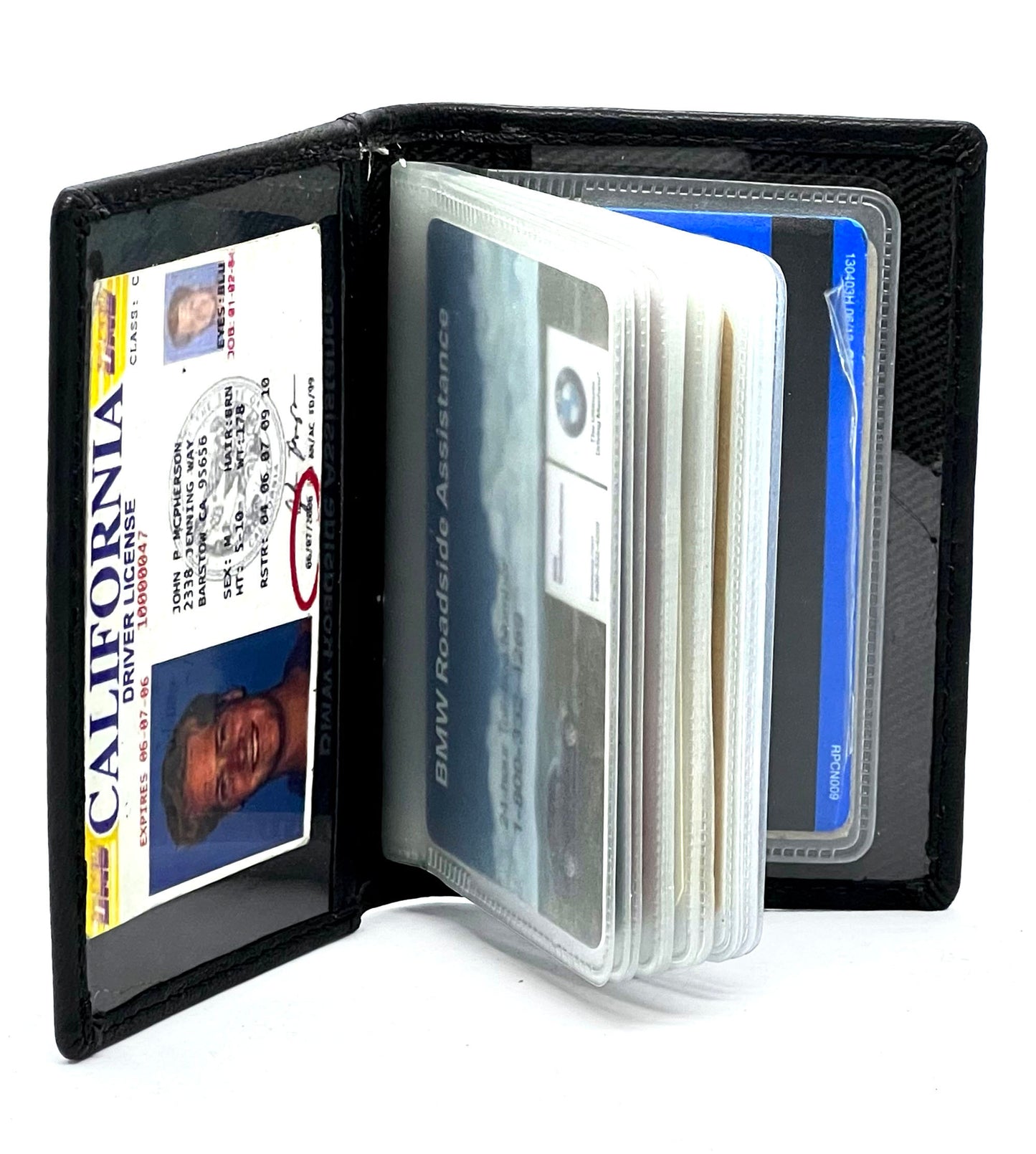 Genuine Leather Business Card Organizer Plastic Insert ID Credit Card Holder