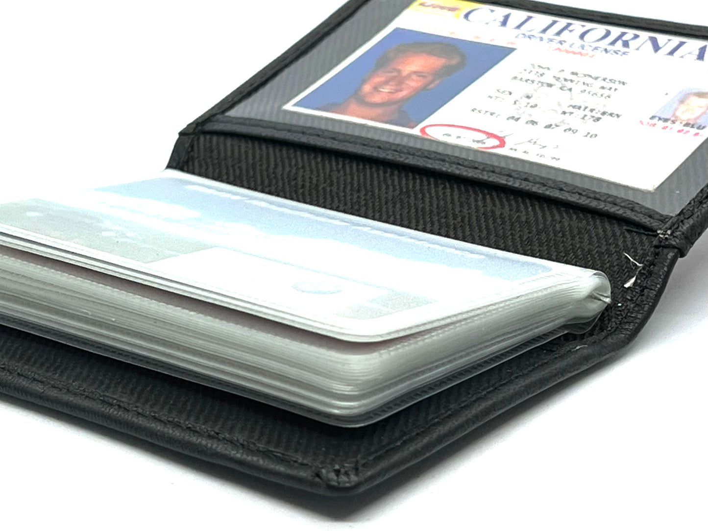 Genuine Leather Business Card Organizer Plastic Insert ID Credit Card Holder