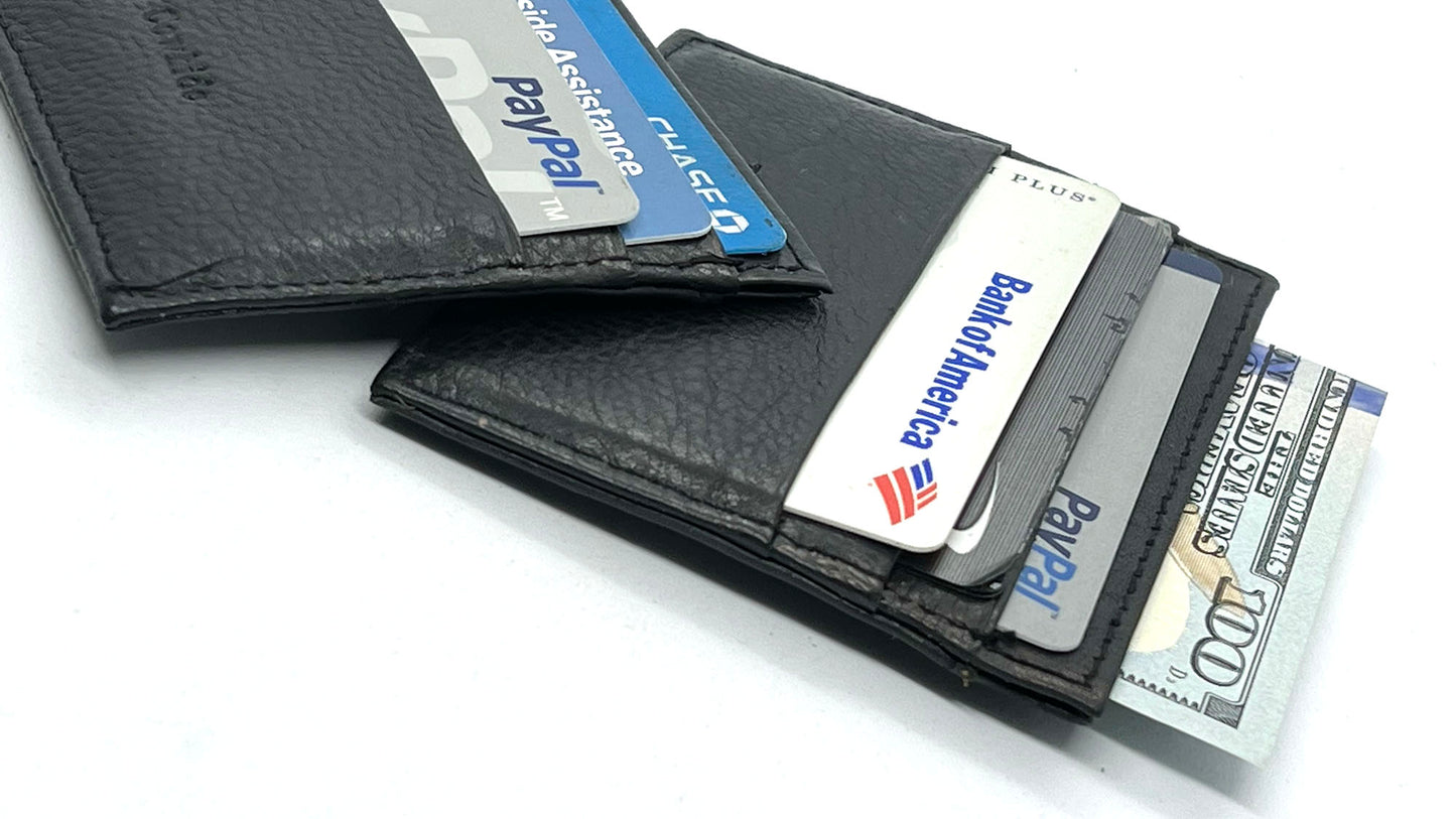 Black Genuine Leather Men's Bifold Wallet Credit Card Holder Zip Around Minimalist Ultra Thin Set of 2
