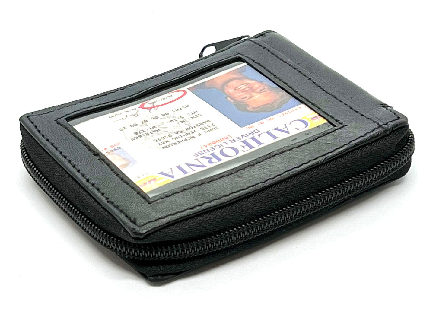 Genuine Leather Men's Bifold Wallet Credit Card Holder Zip Around Clear Card Insert