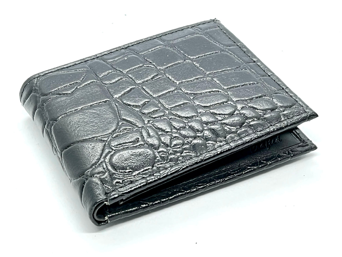 RFID Blocking Genuine Leather Croc Print Men's Bifold Wallet Credit Card Holder