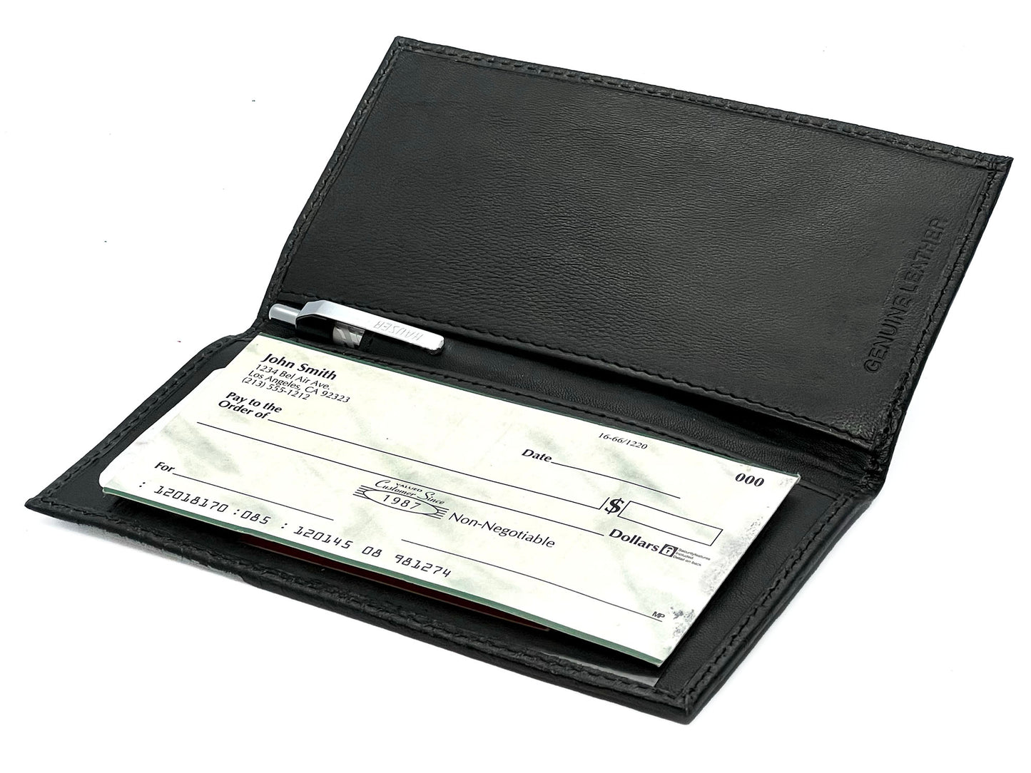 Genuine Leather Standard Plain Checkbook Cover Long Wallet Men Women Many Colors