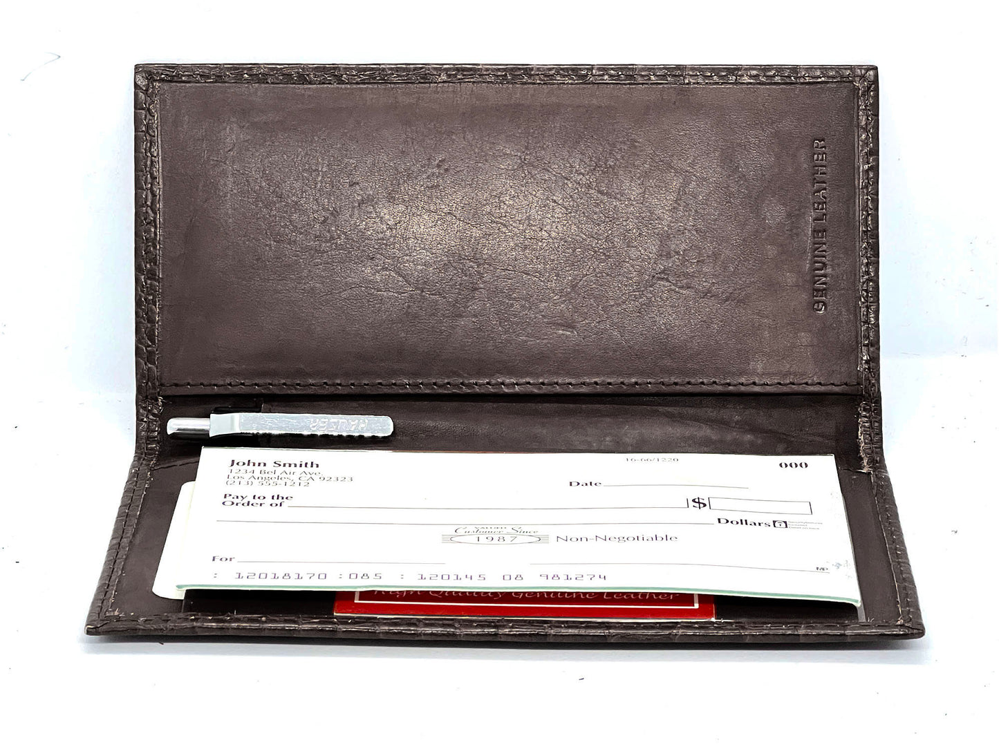 RFID Blocking Genuine Leather Standard Checkbook Cover Holder Thin Wallet Croc Croco Print